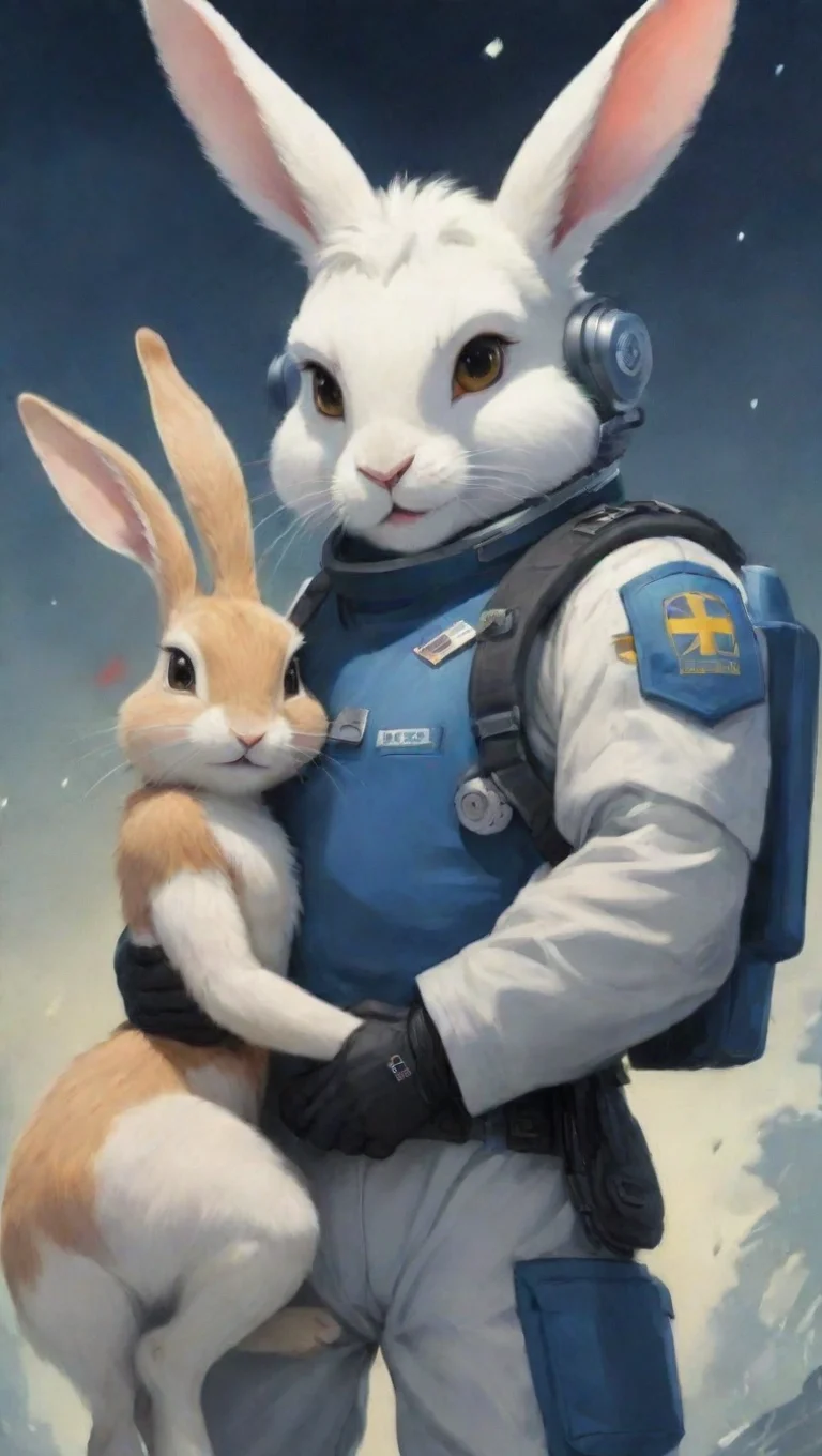 aibest quality a young bearded swedish space soldier saving female furry femenine anthro rabbit cartoon propaganda poster hd 5 tall