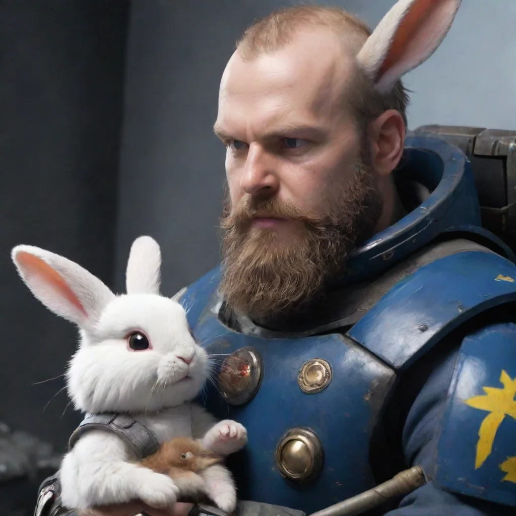 aibest quality a young swedish space marine with a beard helping a cute scared alien bunny and her baby. 5