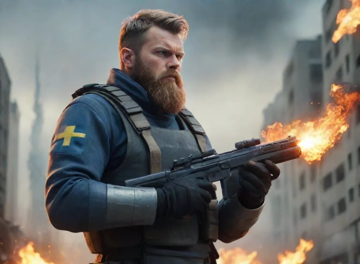 aibest quality angry young bearded swedish space soldier man shooting wars burning sci fi city anime style cartoon hd 5 landscape43