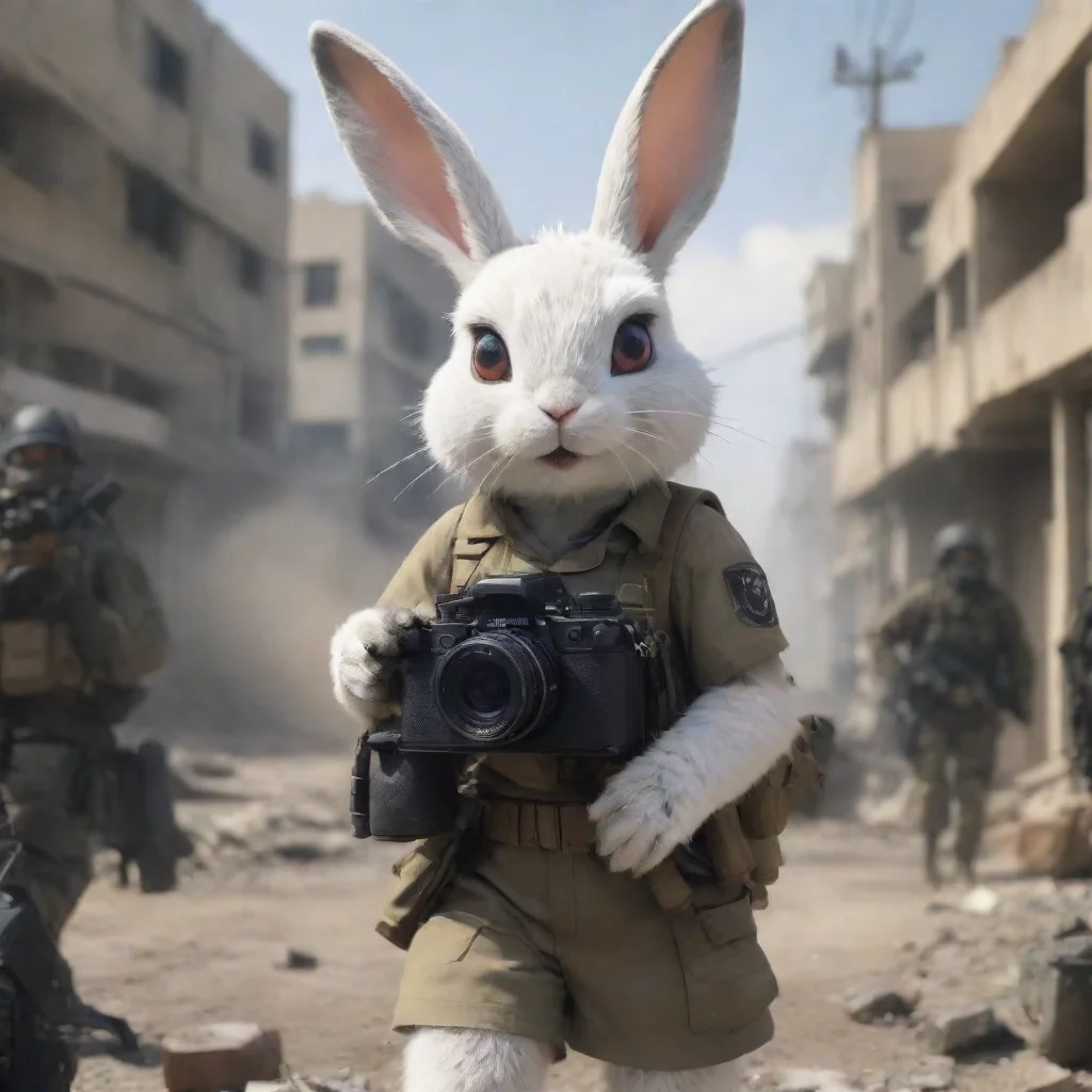 aibest quality anime anthropomorphic rabbit woman with camera in a warzone hd 5