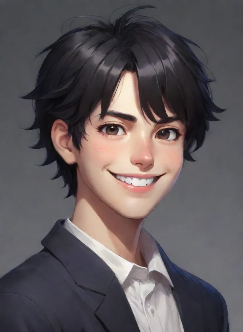 aibest quality anime art hi smile guy boofy black hair wave hi kind character portrait waist up artstation artistic  5 portrait43
