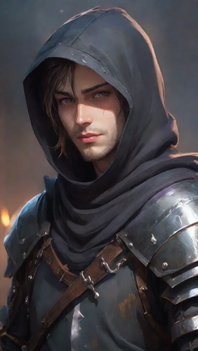 aibest quality anime hooded knight fantasy art punk knight colorful realistic hd world aesthetic kind smile seductive male knight outlaw best quality artstation 5 tall