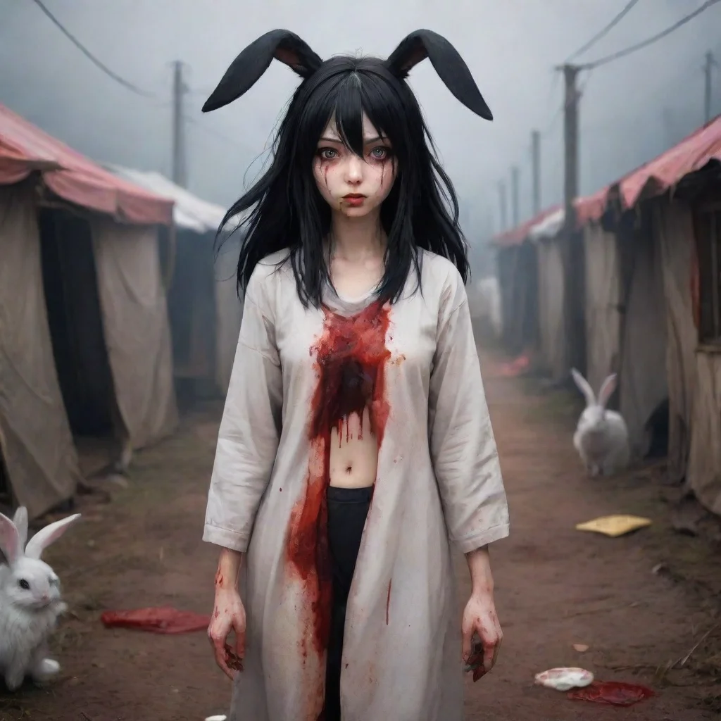 aibest quality anime style scared anthropomorphic rabbit woman black haired bloody refugee camp 5