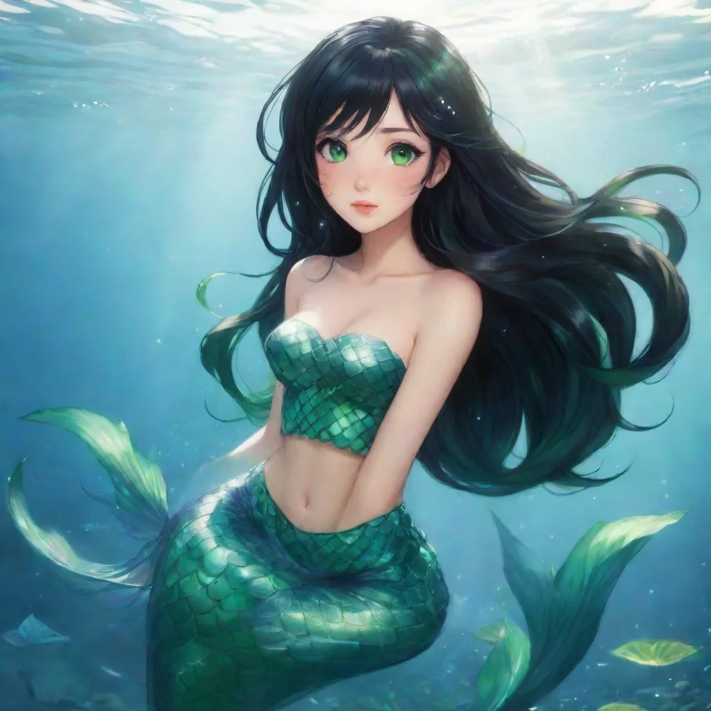 aibest quality beautiful anime mermaid with black hair and green eyes happy 5