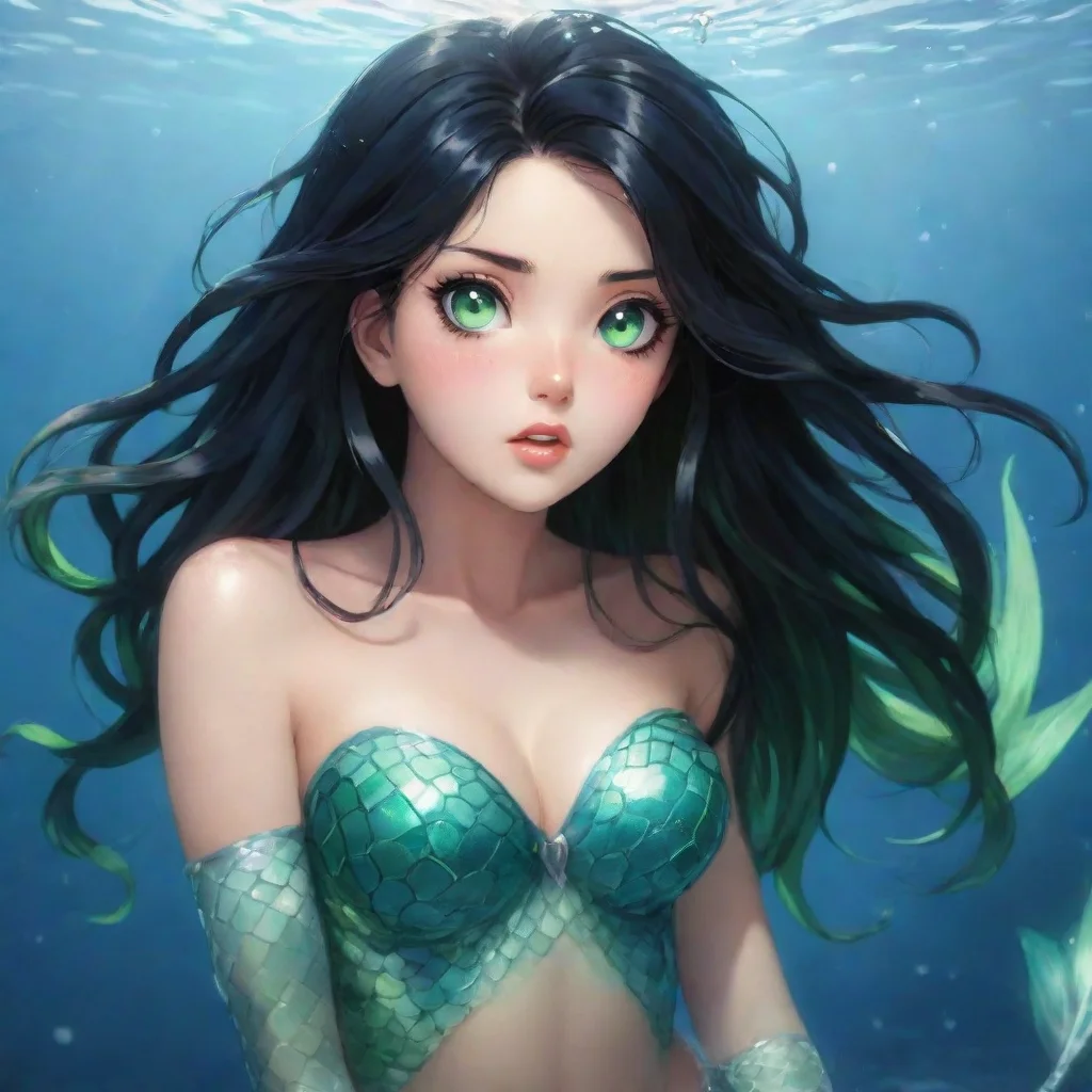 aibest quality beautiful anime mermaid with black hair and green eyes shocked 5