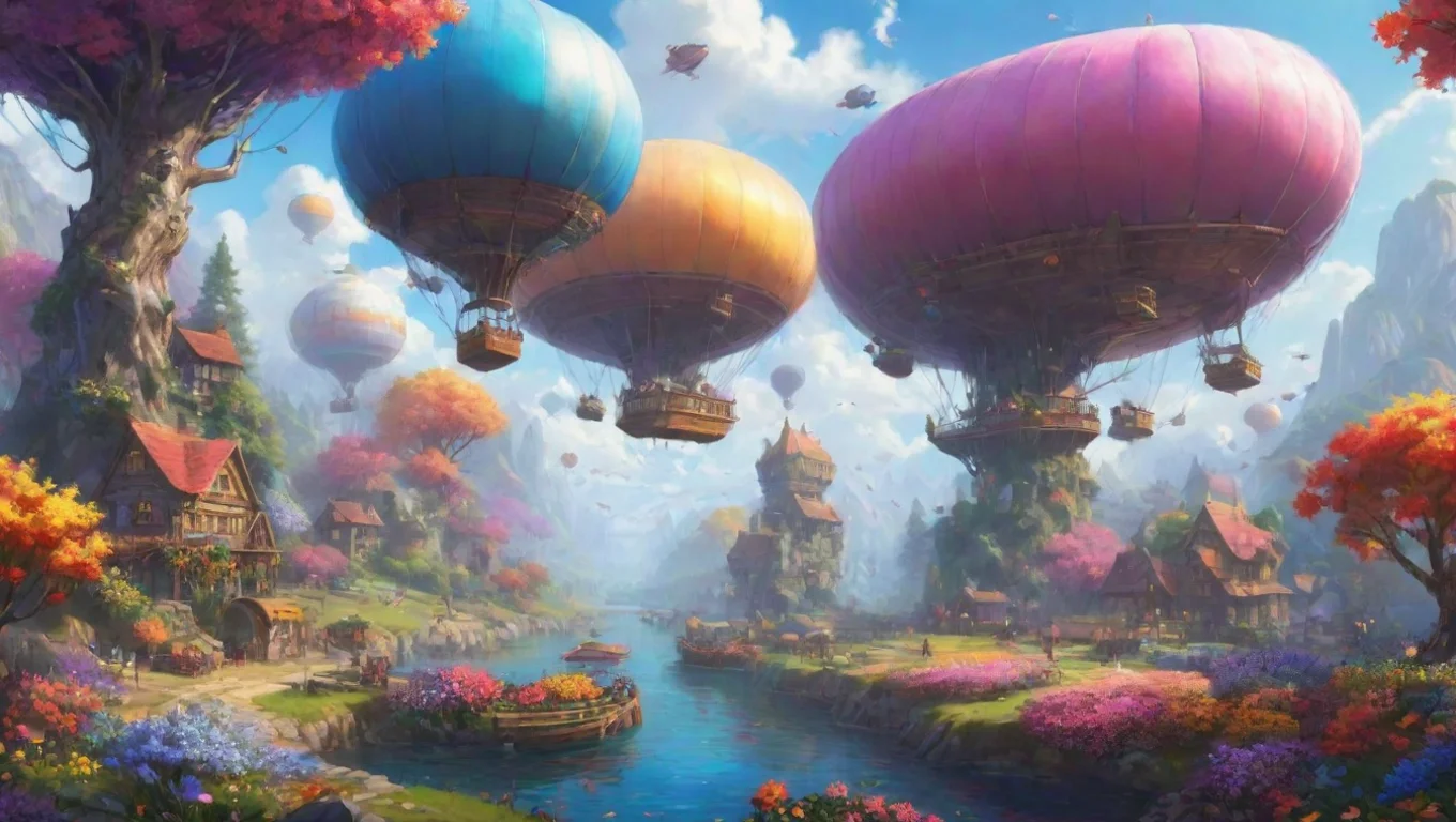 aibest quality colorful world hd amazing cosy flowers colorful trees fantasy world fun with airships artstation 5 widescreen