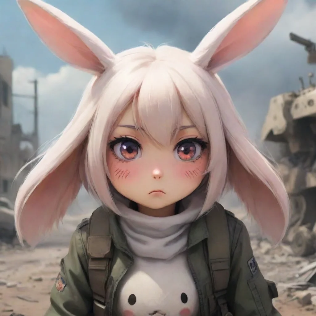 aibest quality cute anthropomorphic bunny woman sad in a warzone anime style 5