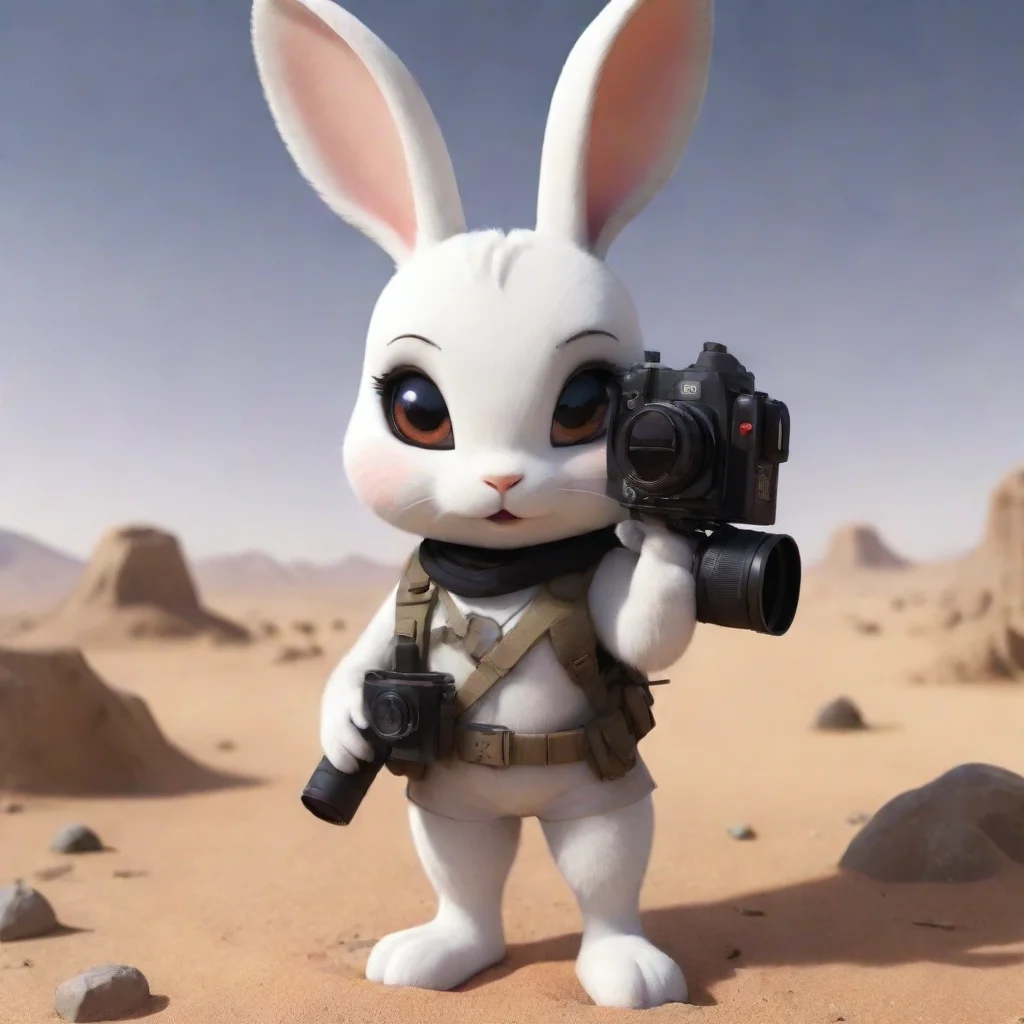 aibest quality cute cartoon anthropomorphic emo rabbit woman with camera in warzone desert hd 5