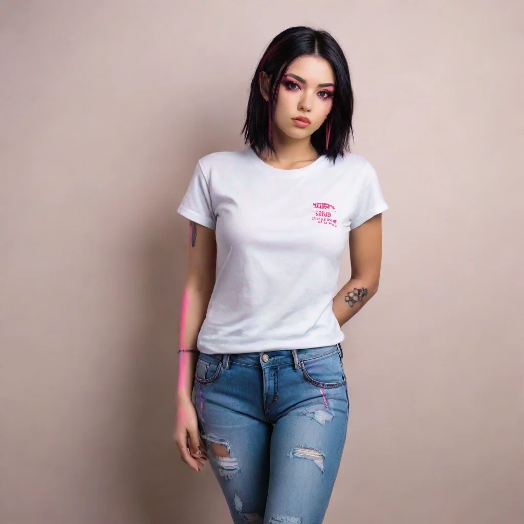 aibest quality cyberpunk girl with black hair and neon pink highlights 5