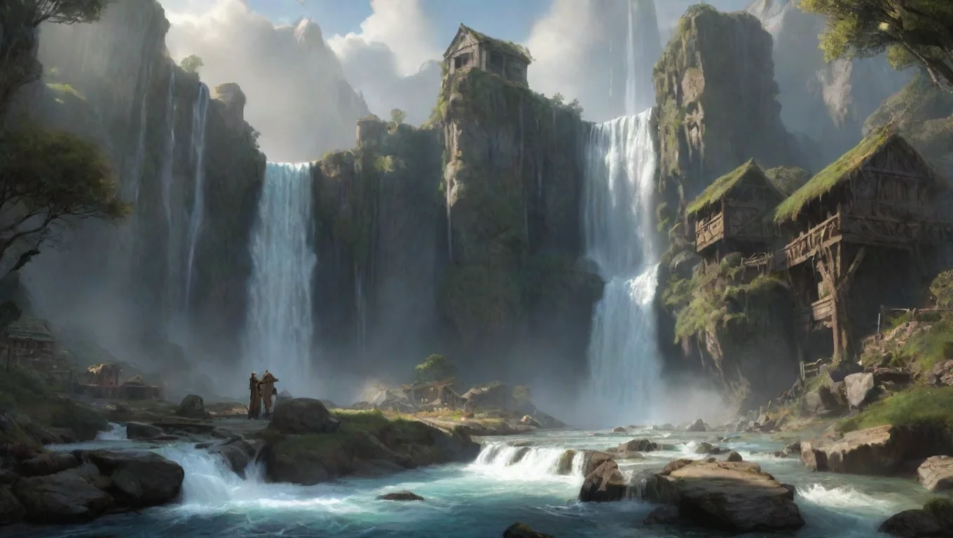 aibest quality environment art hd waterfalls surrounding elfish town lotr vibe aesthetic best quality heavenly wonderland 5 widescreen