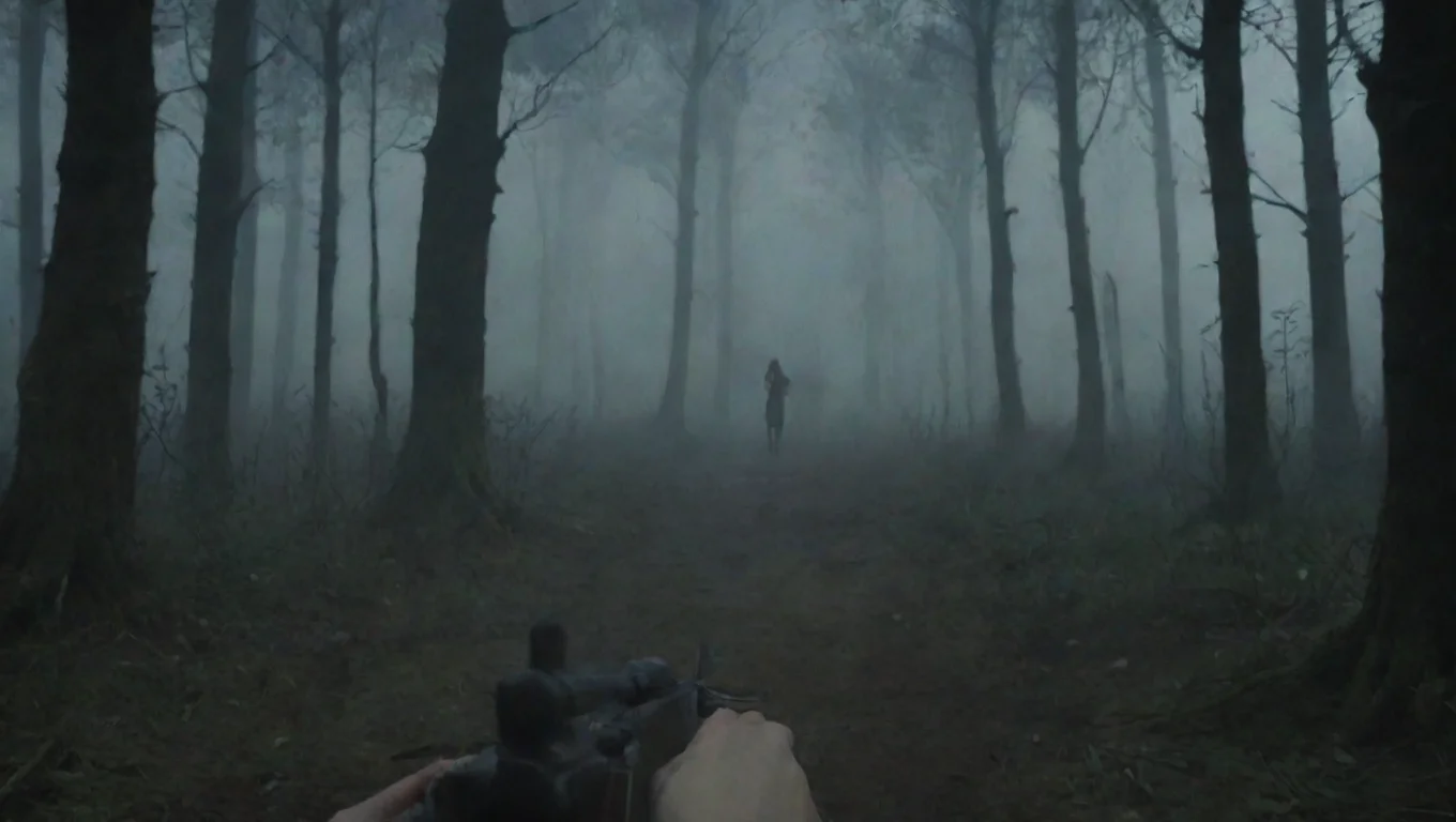 aibest quality first person old rifle anime at vampire approaching in woods first person hd ghibli anime aesthetic dark horror 1800 vibe 5 widescreen