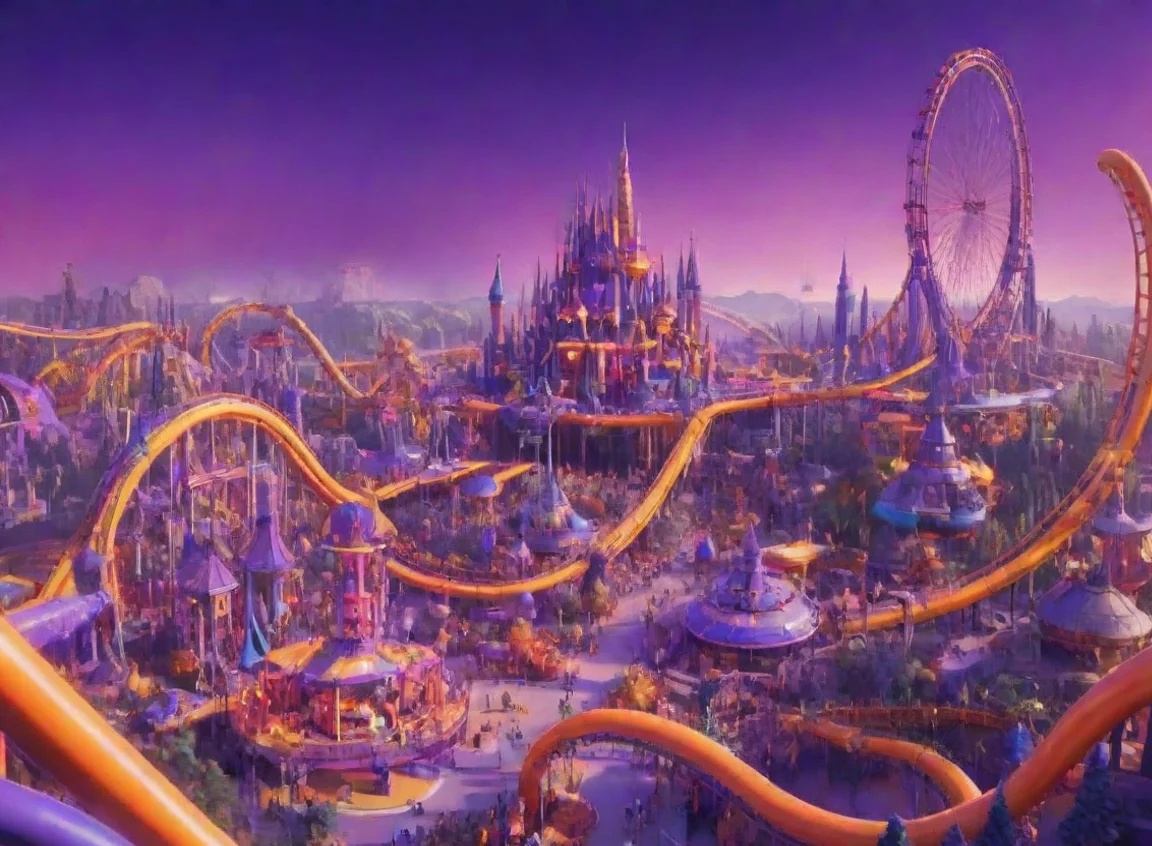 aibest quality fun theme park exciting world stylized artistic futuristic utpoian orangepurple gradient interesting 5 landscape43