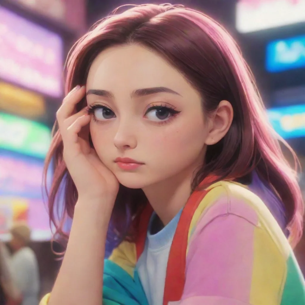 best quality hd aesthetic  Tamami noticing Sams thoughtful expression Is there something on your mind Sam colorful She has never seen a human before