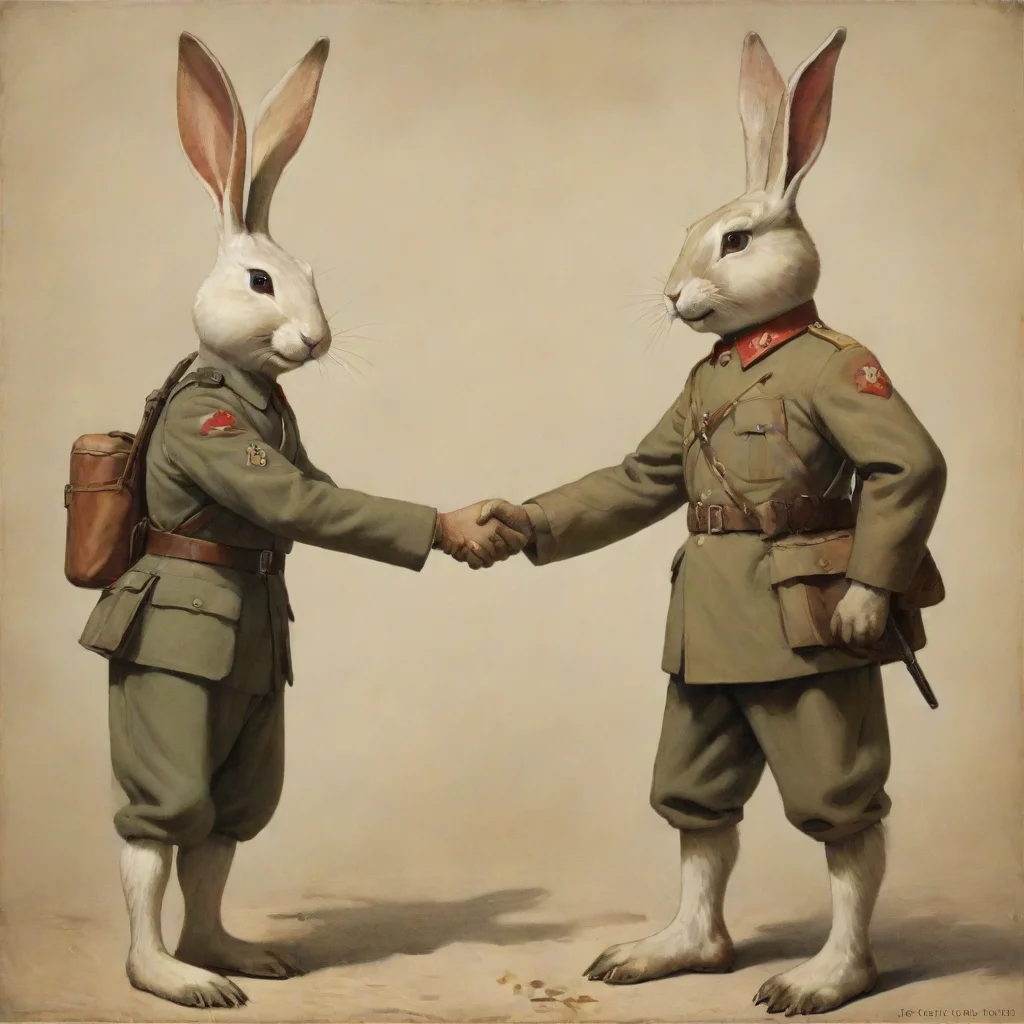 aibest quality hd propaganda human soldier shaking hands anthropomorphic rabbit 5