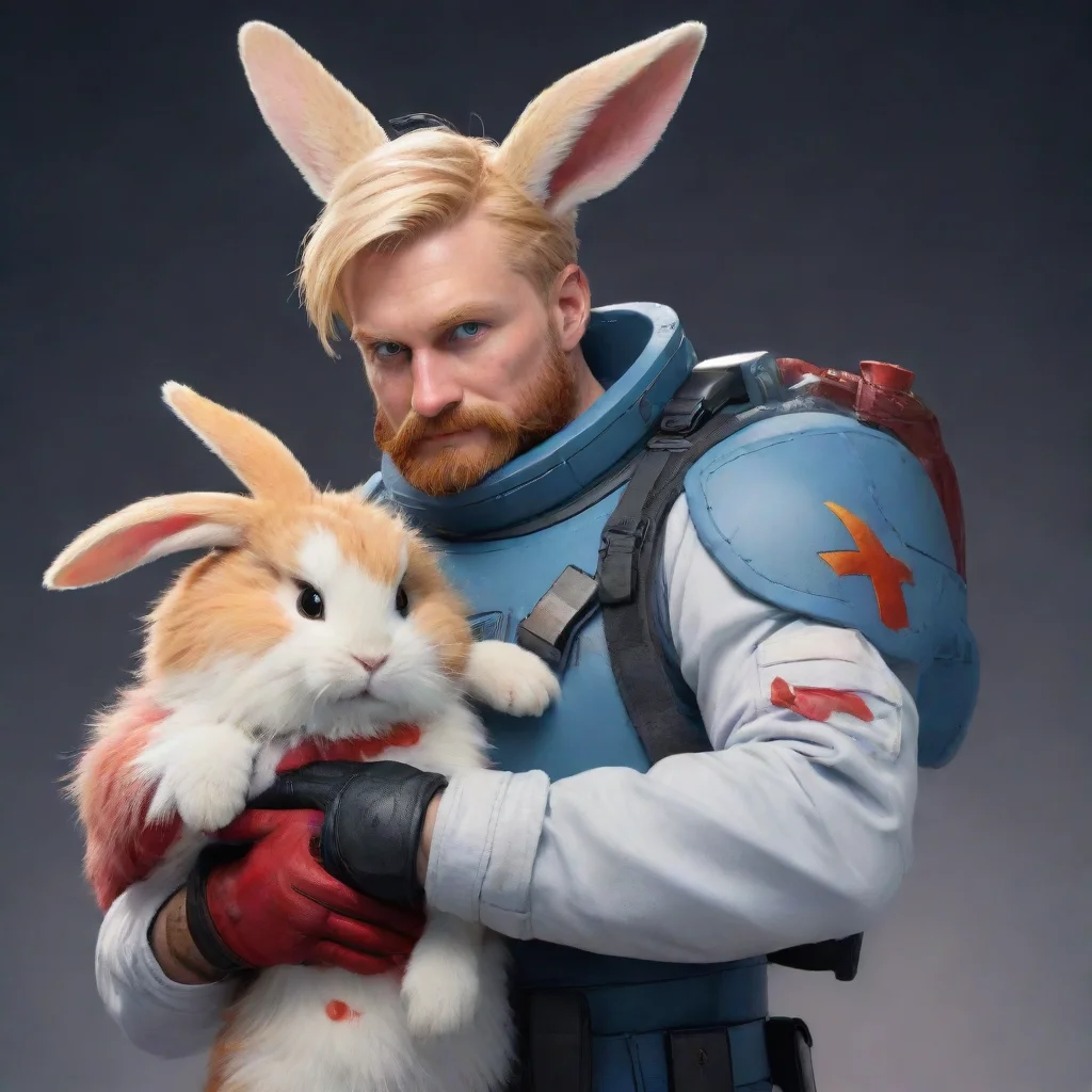 aibest quality human bearded blonde swedish space soldier man holding a bloody anthro furry redhead tomboy rabbit cartoon 5
