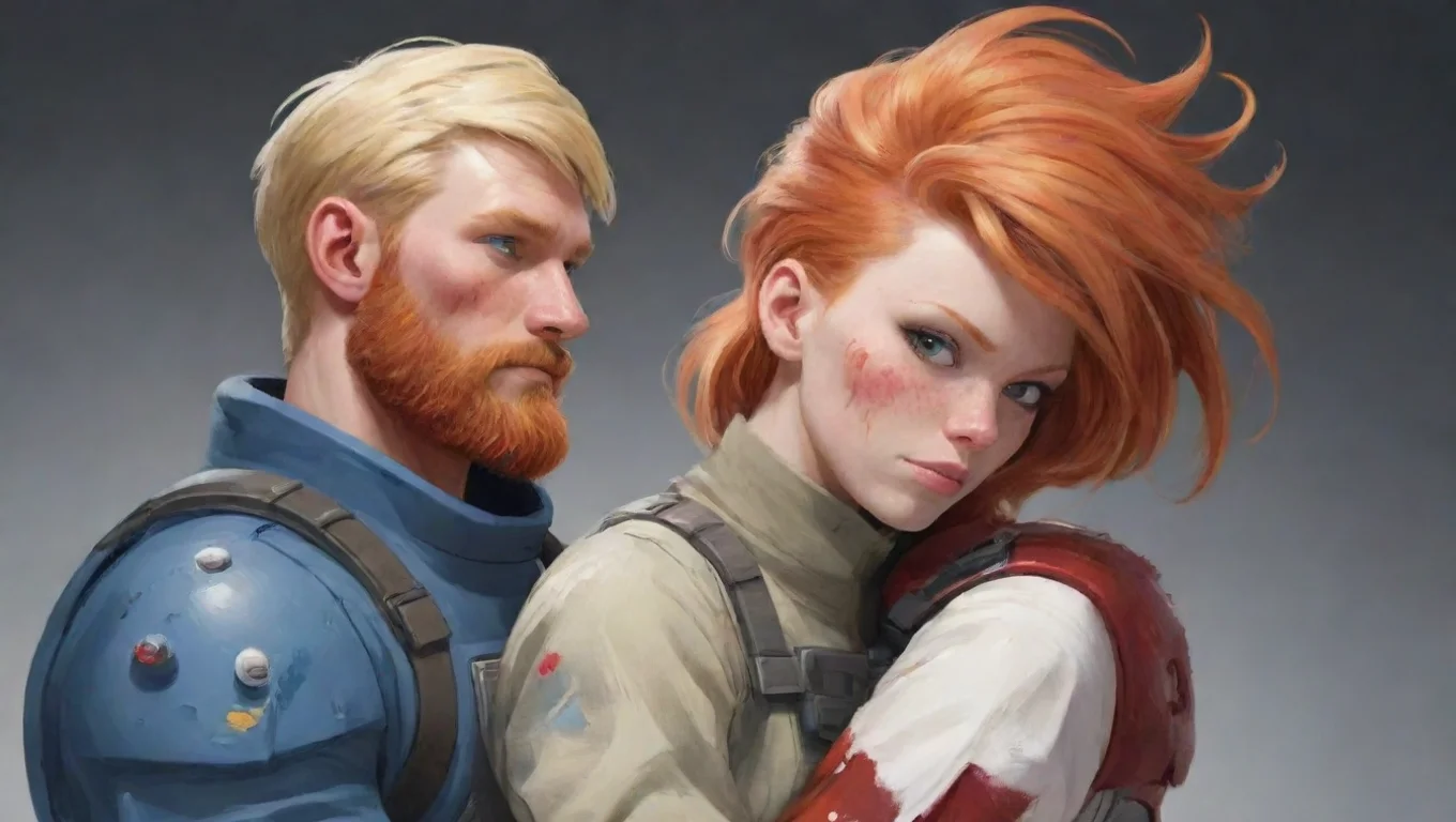 aibest quality human blonde bearded man swedish space soldier holding a bloody female anthro furry tomboy redhead woman cartoon 5 widescreen