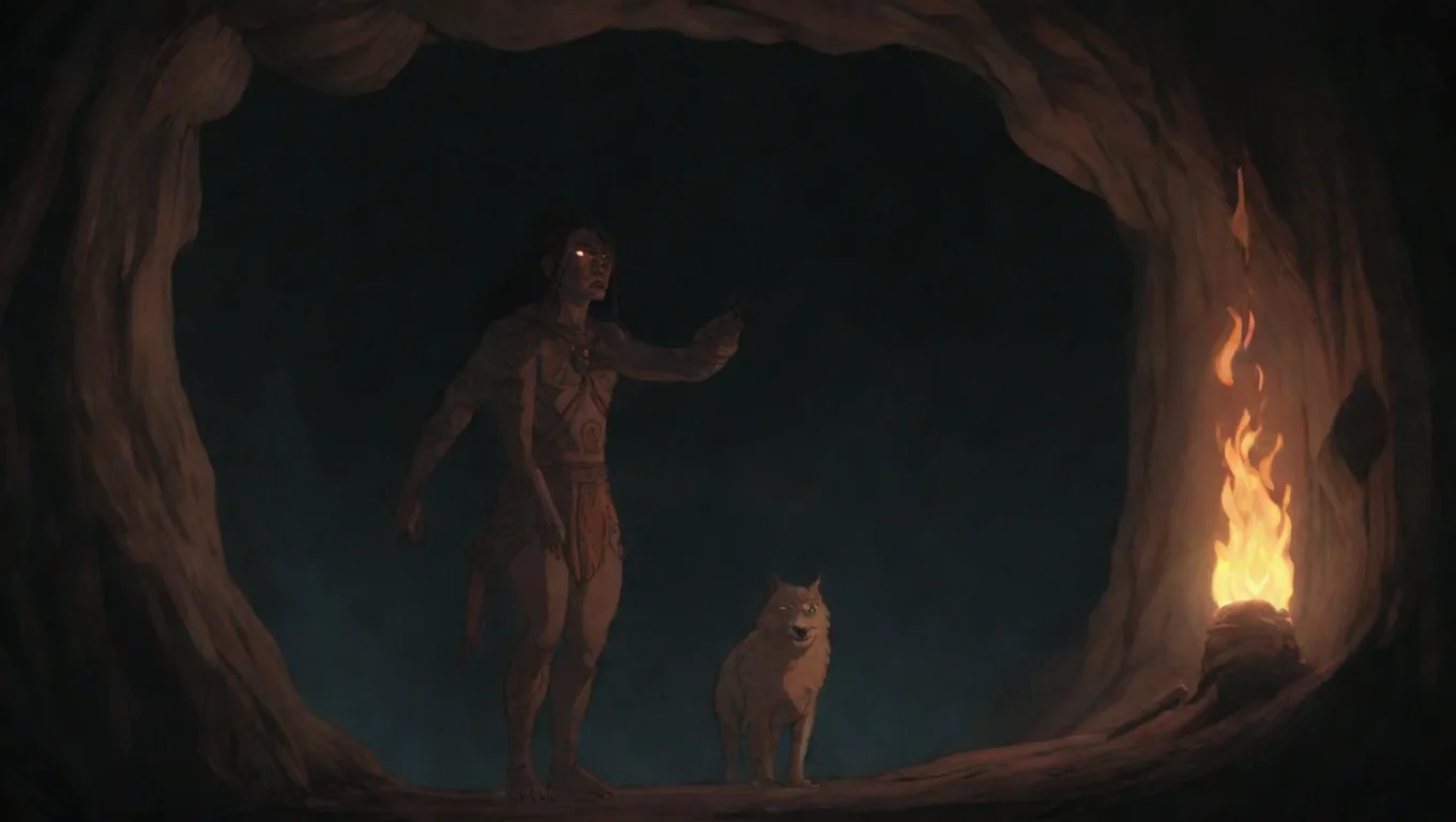 best quality maori warror in torchlit cave hd ghibli anime aesthetic dark horror 1800 vibe  5 widescreen