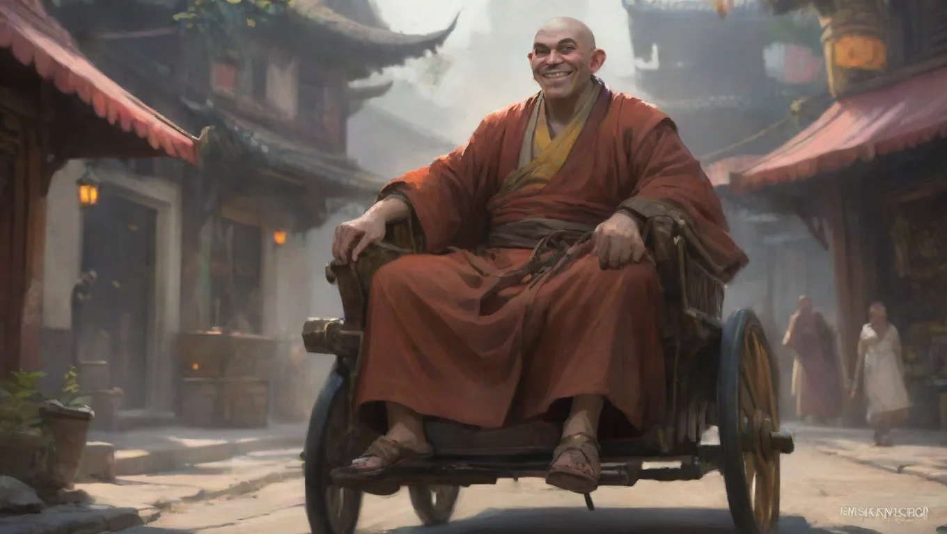 aibest quality monk king smiles on rickshaw pulled by strong character artstation stunning fantasy art final fantasycore 5 widescreen