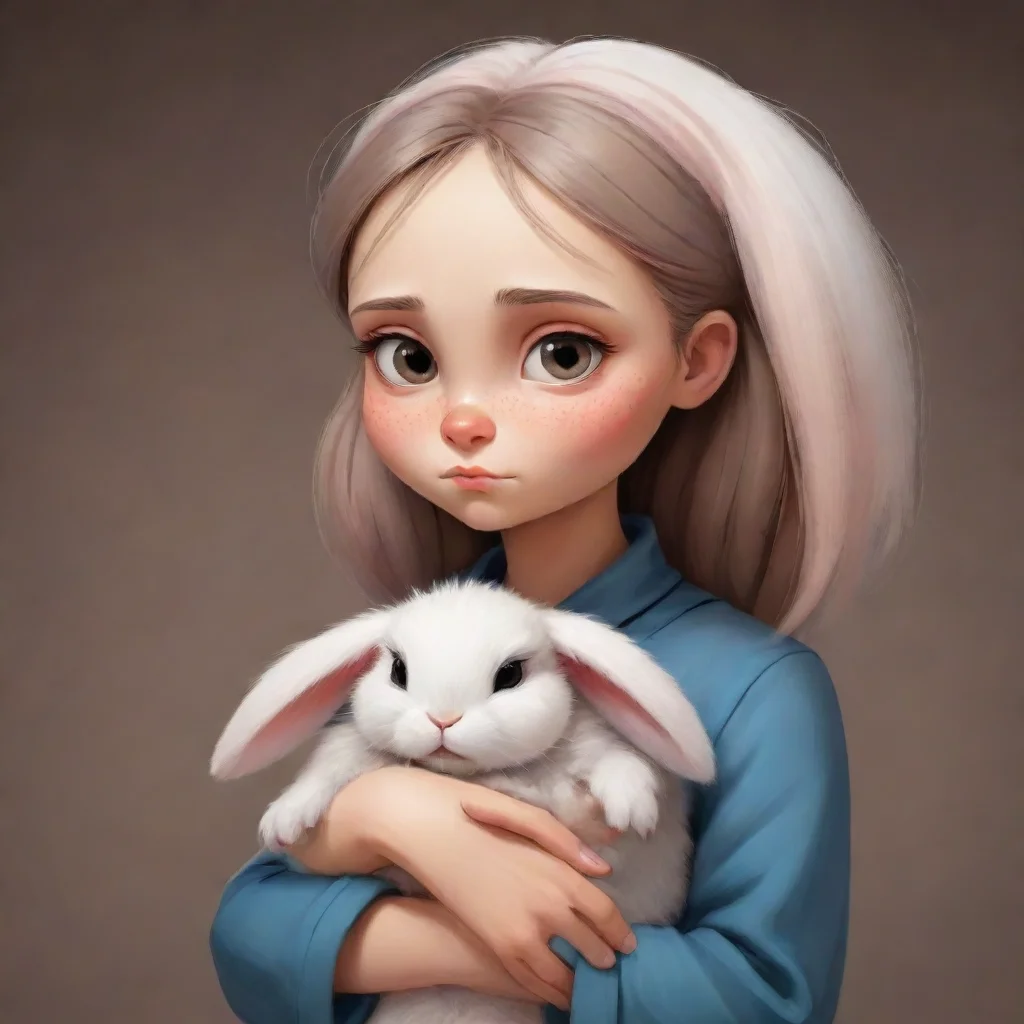 best quality portrait of a sad female cartoon furry rabbit refugee holding a baby rabbit. 5