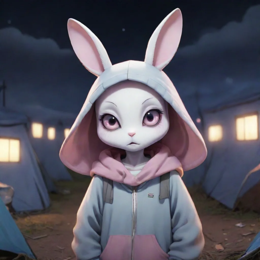 aibest quality scared feminine anthropomorphic alien rabbit refugee camp nighttime anime style 5
