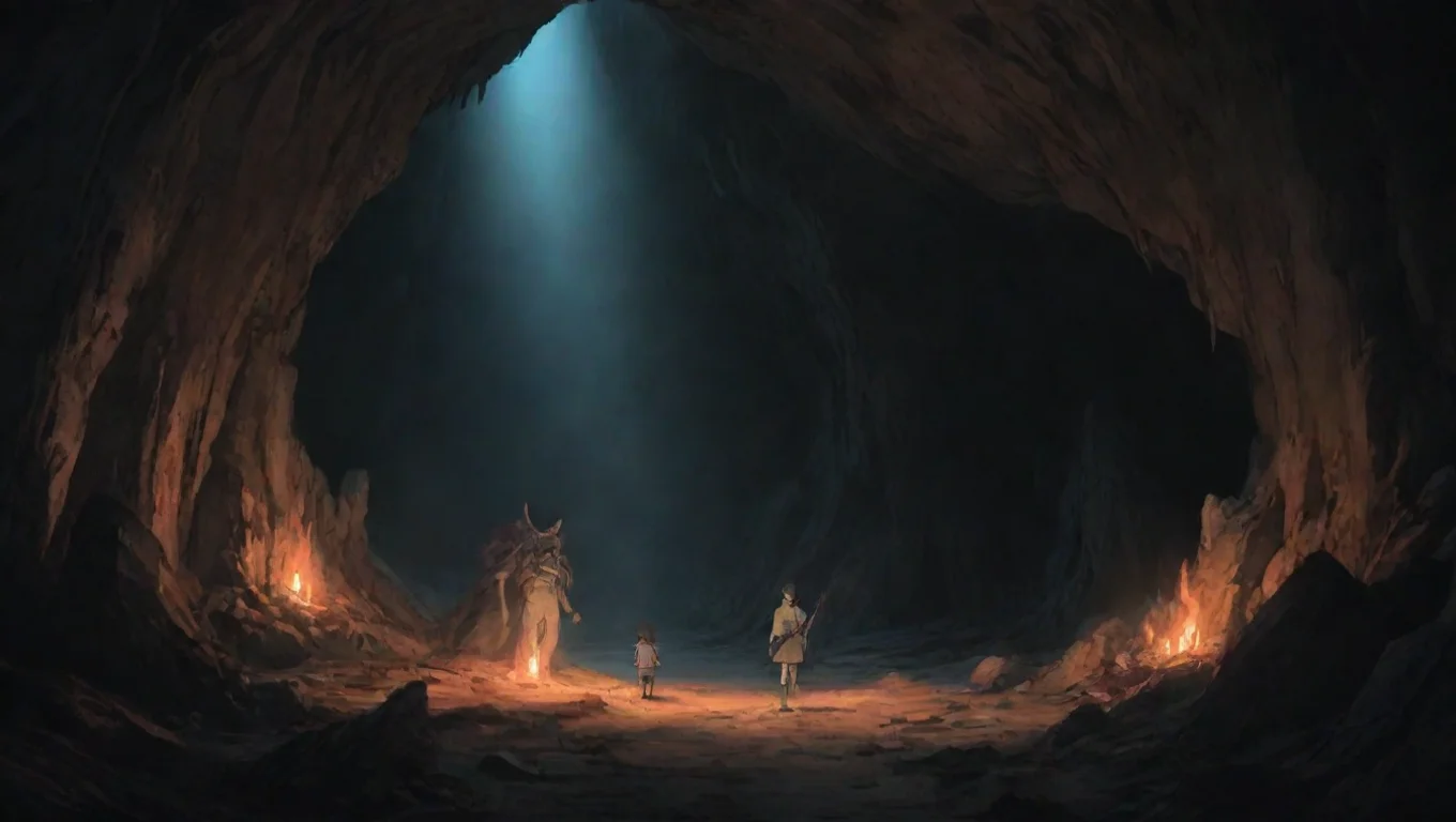 aibest quality two warrors in torchlit cave hd ghibli anime aesthetic dark horror 1800 vibe environment 5 widescreen
