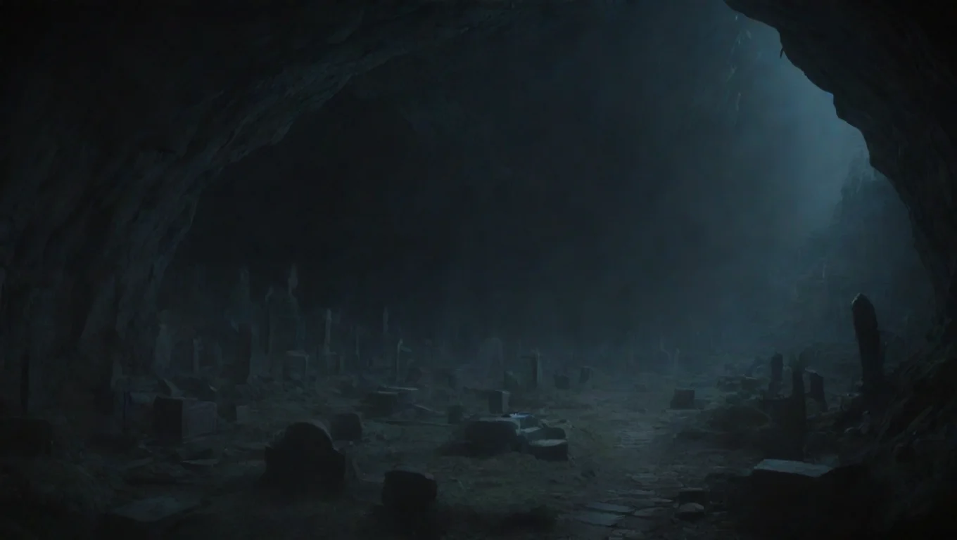 aibest quality winding deep  graveyard in cave hd ghibli anime aesthetic dark horror 1800 vibe environment dark no lighting  5 widescreen