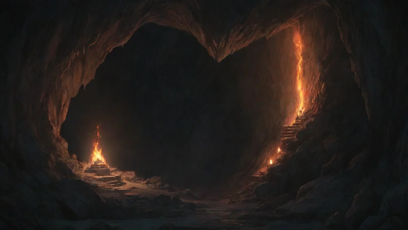 aibest quality winding deep torchlit cave hd ghibli anime aesthetic dark horror 1800 vibe environment lit  5 widescreen