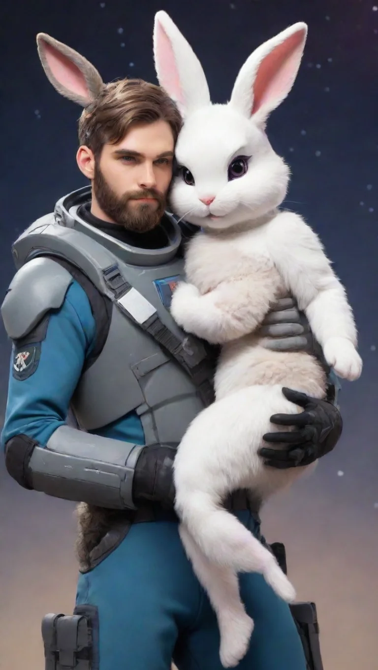 aibest quality young bearded human space soldier man holding anthro furry bunnygirl couple lovers hd 5 tall