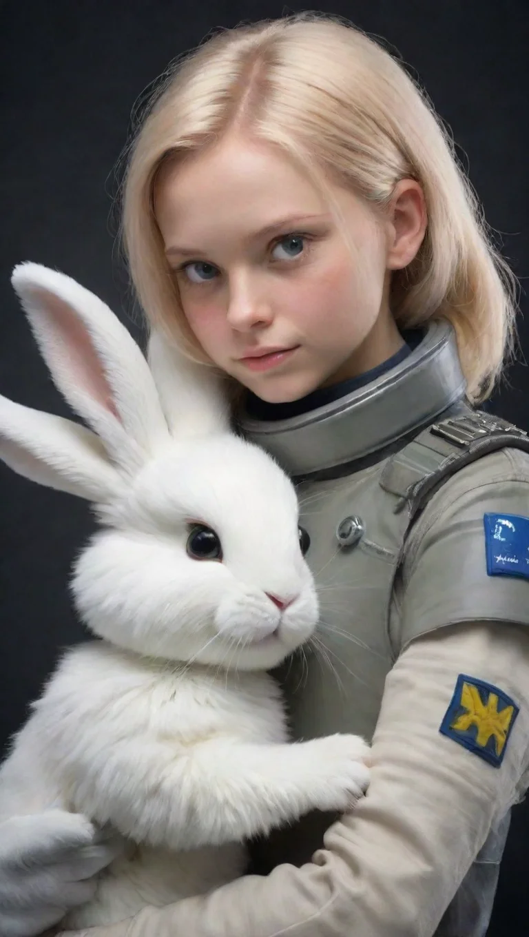 aibest quality young human swedish space soldier hugging a femenine anthropomorphic furry rabbit hd 5 tall