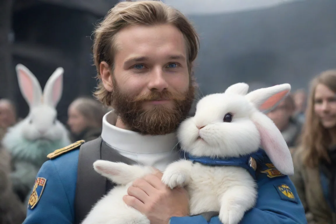 aibest quality young swedish bearded space soldier hugging a cute furry alien rabbit parade hd 5 landscape
