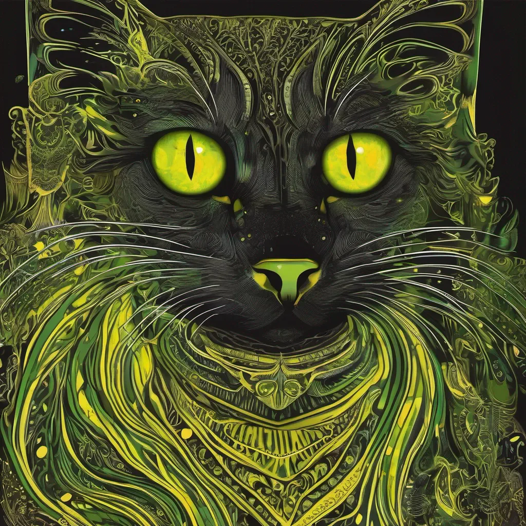 aiblack cat yellow green eyes amazing awesome portrait 2