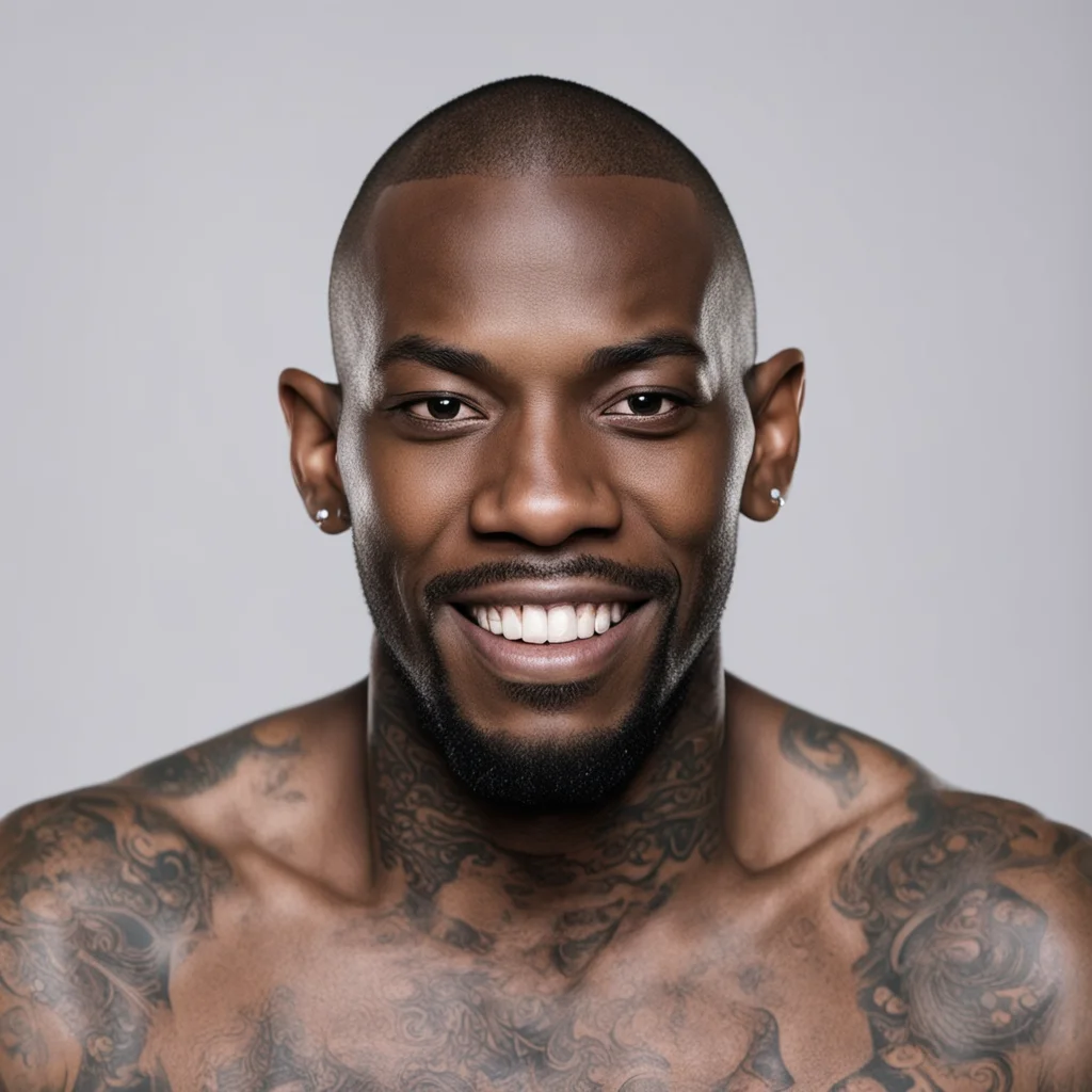aiblack guy with tattoos and has diamond teeth and a buzzcut amazing awesome portrait 2