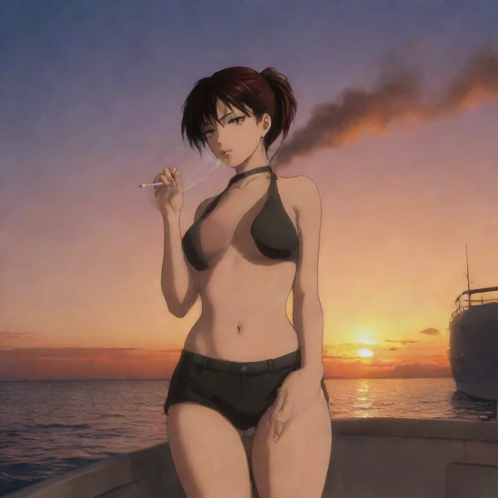 black lagoon revy smoking on boat sunset