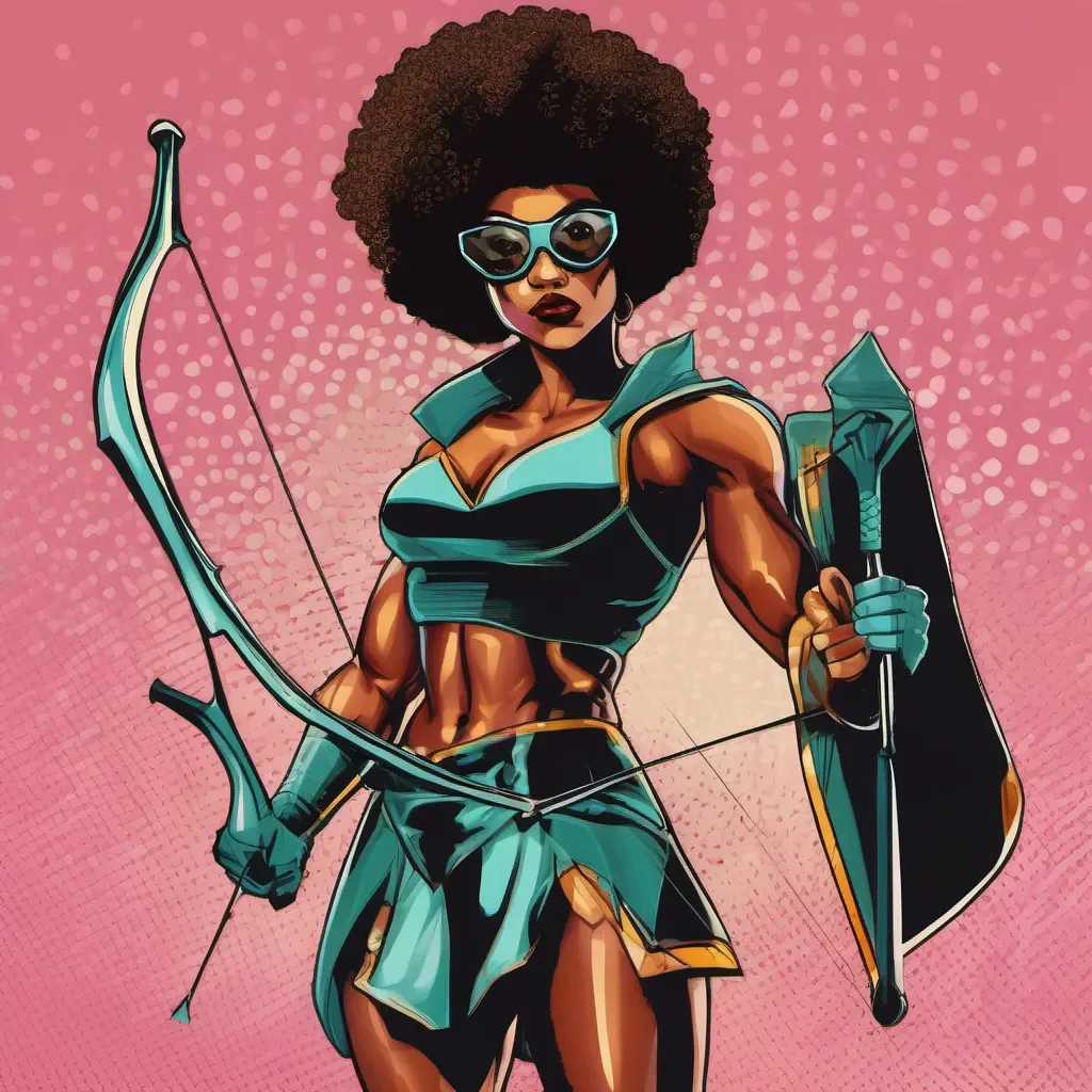 aiblack woman superhero with a big afro pop art holding a bow and arrow confident engaging wow artstation art 3