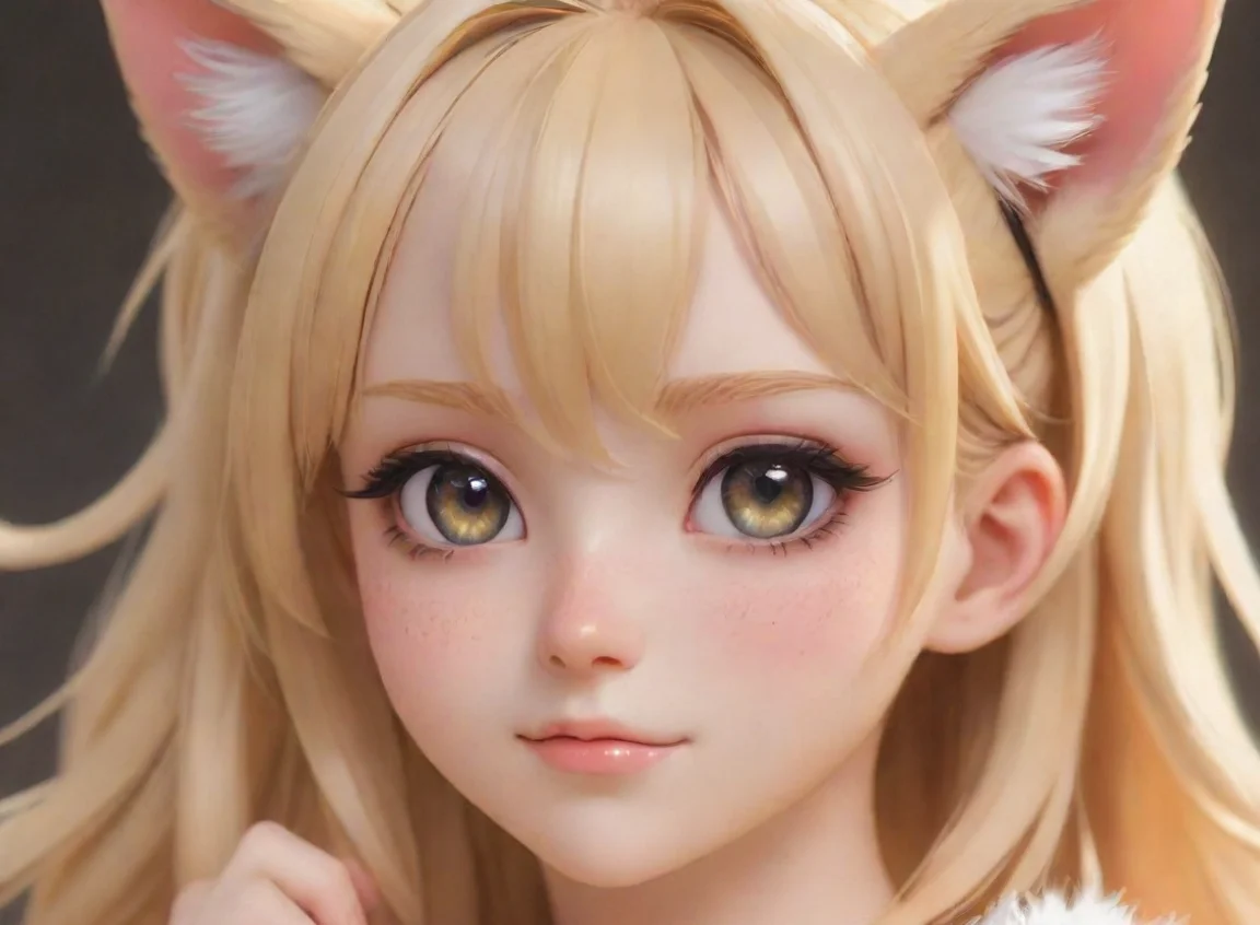 blonde anime character with cat ears sweet hd detailed artstation trending aesthetic close up  landscape43