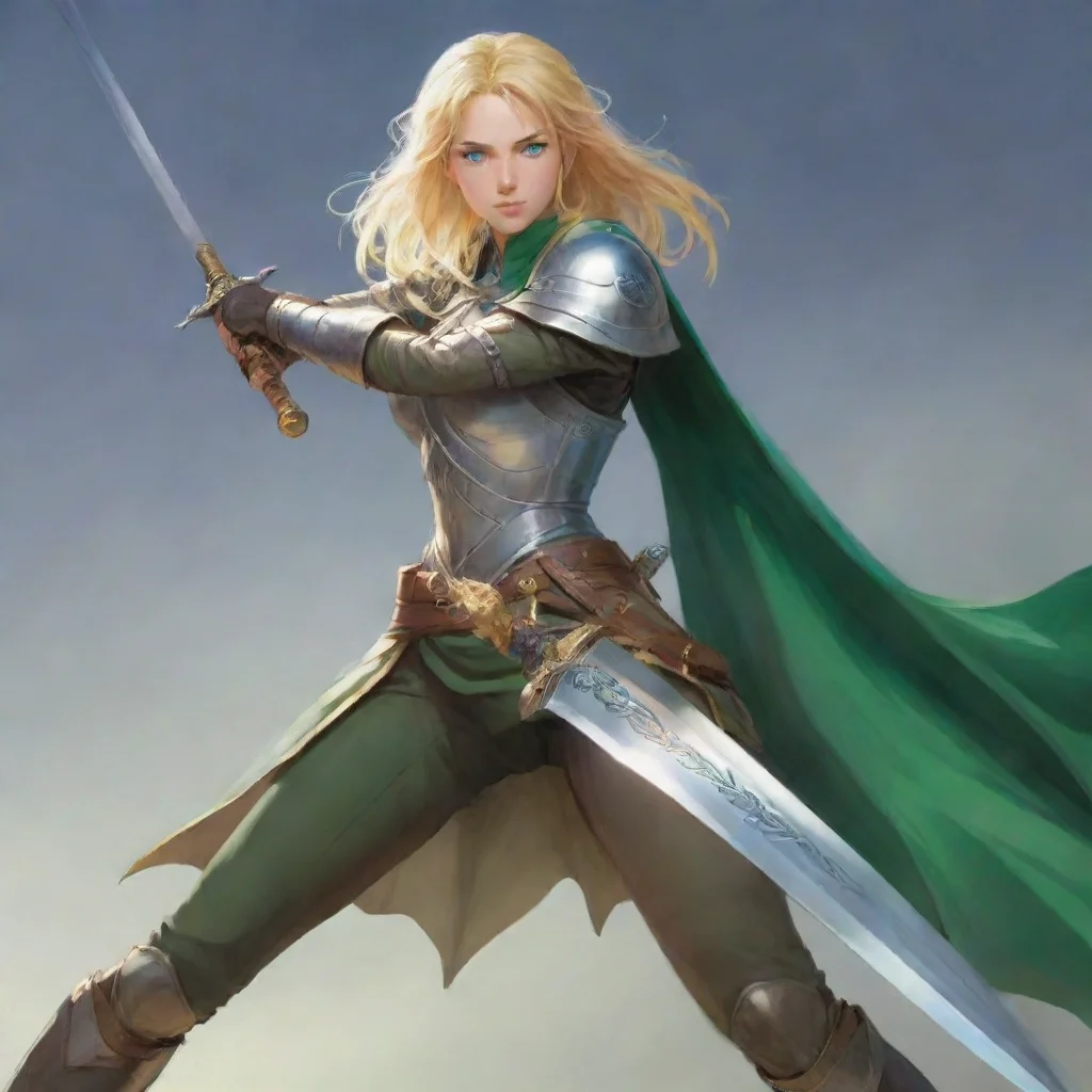 aiblonde swordswoman green blue eyes big sword