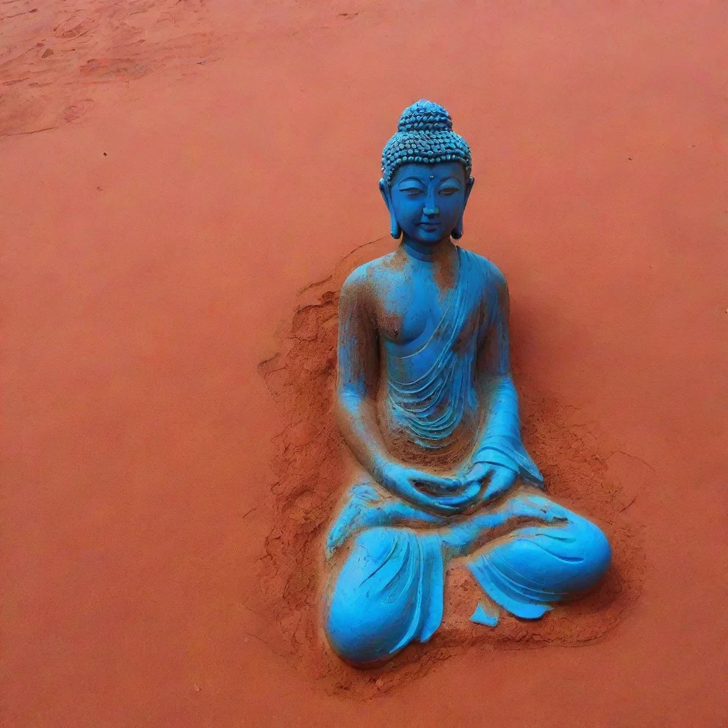blue melted budha on red sand