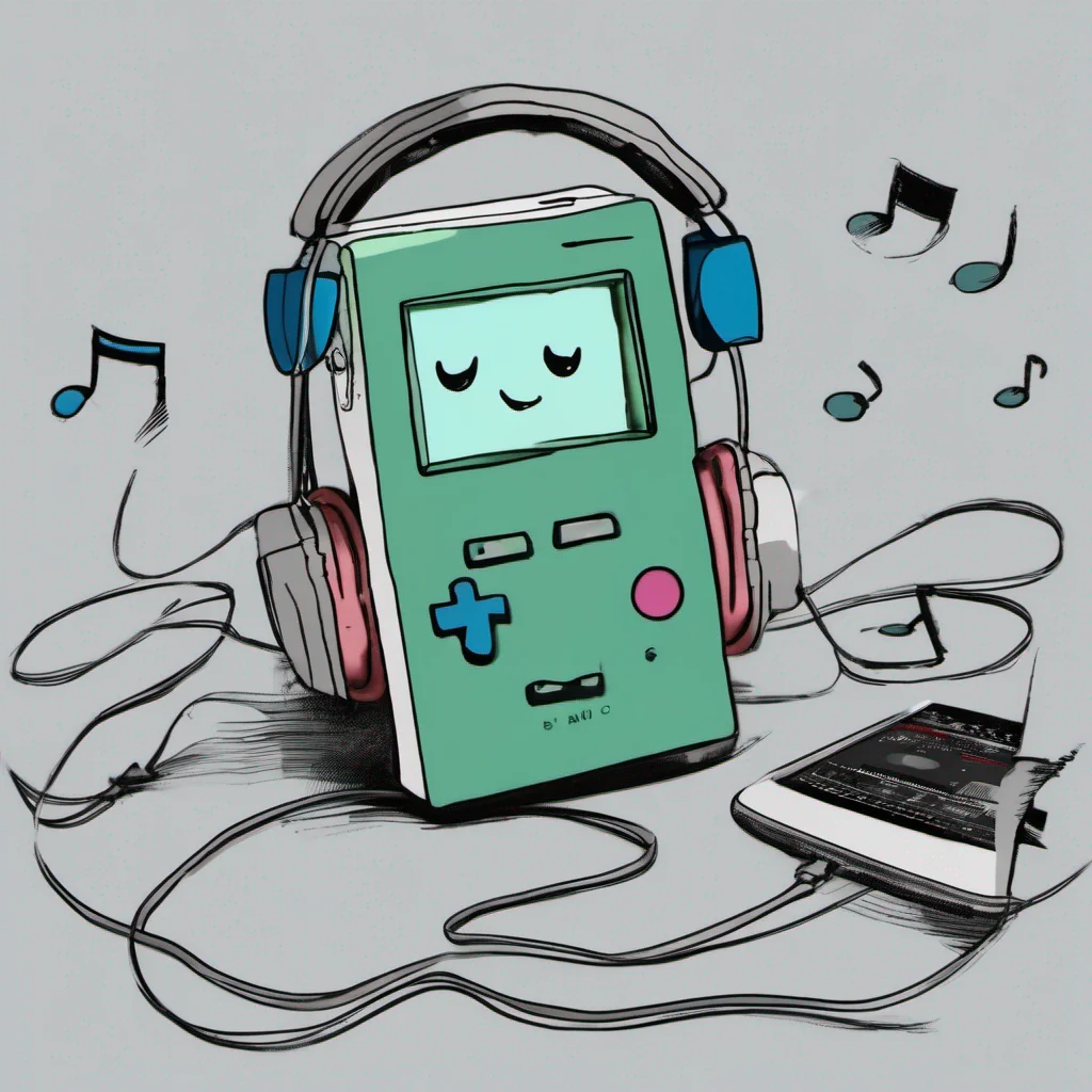 bmo liatening to music with headphones confident engaging wow artstation art 3