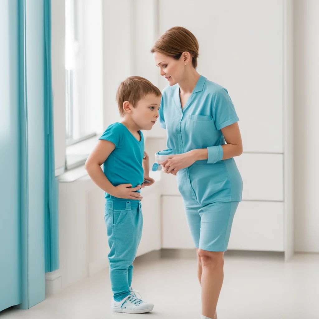 aiboy in blue underpans with mom in a doctor room  confident engaging wow artstation art 3