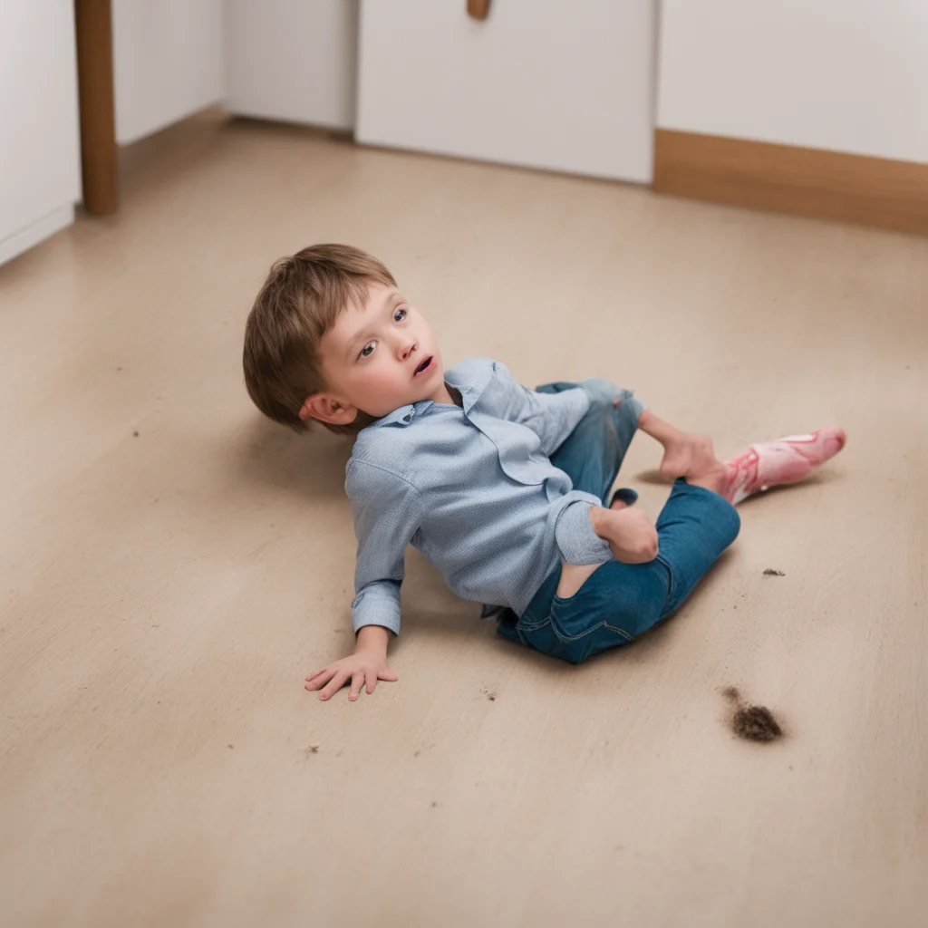 aiboy laying on floor being trampled