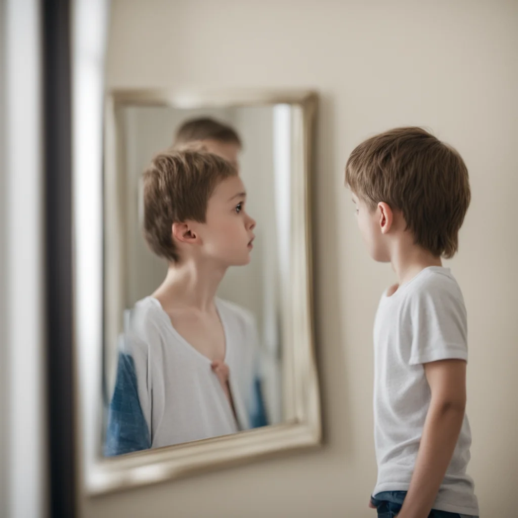 aiboy looking in the mirror in his bedroom confident engaging wow artstation art 3