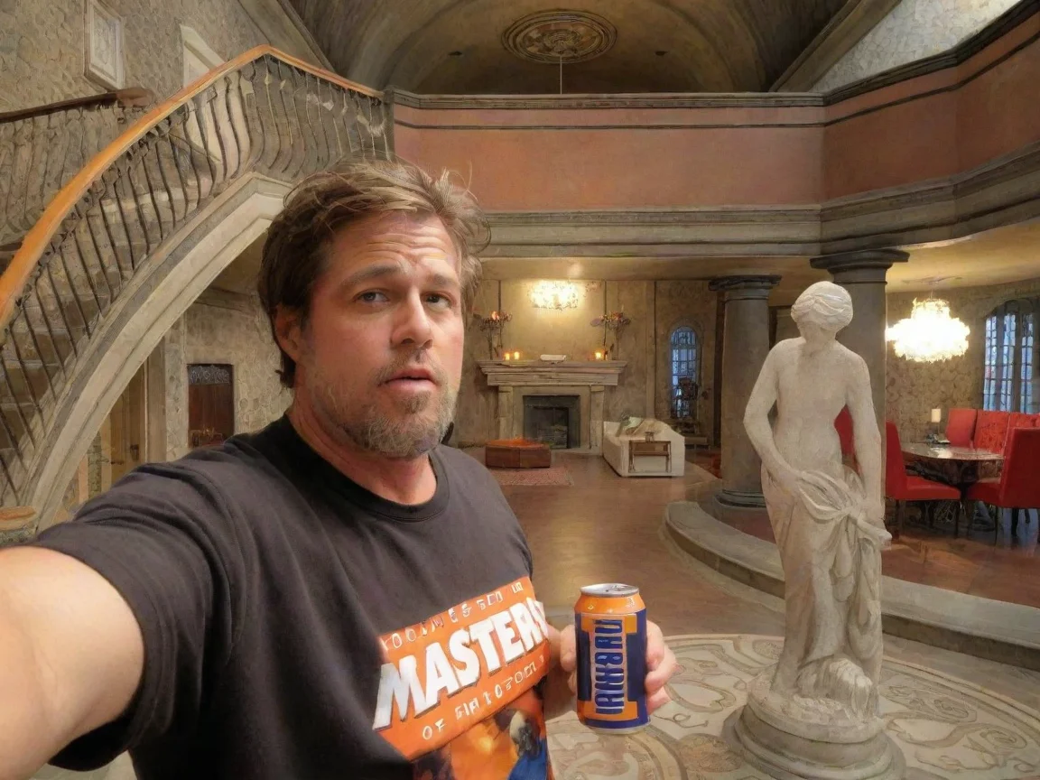 aibrad pitt drinking irn bru in a cathedral