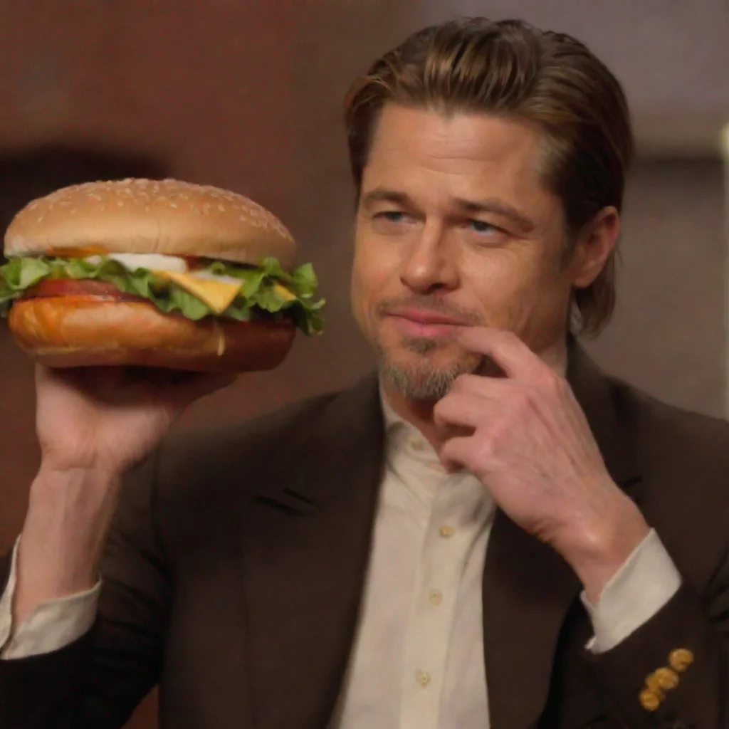 aibrad pitt holding a big burger