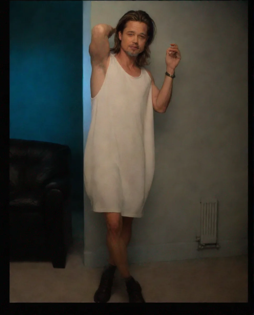 aibrad pitt wearing white dress