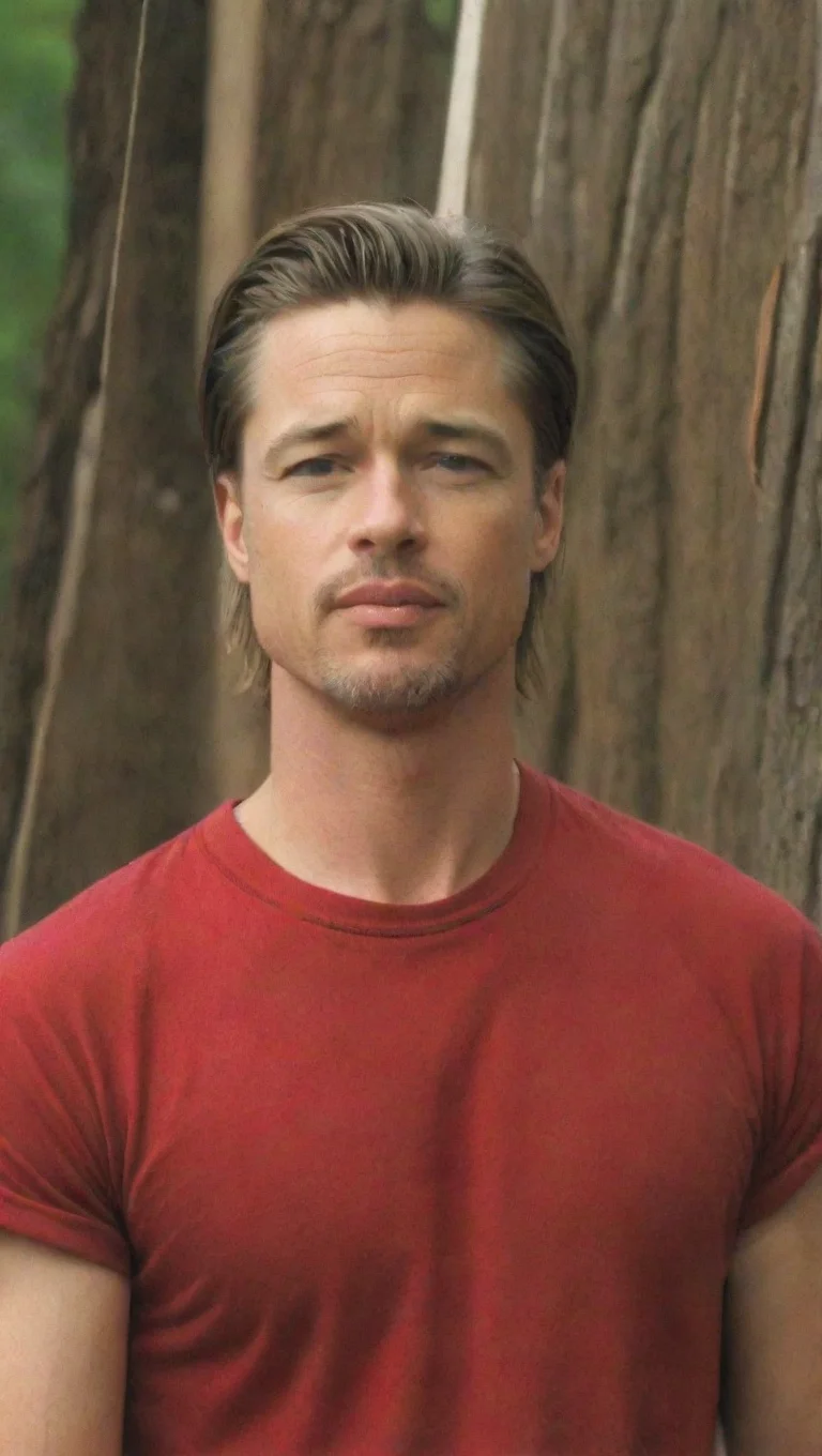 aibrad pitt with a red shirt
