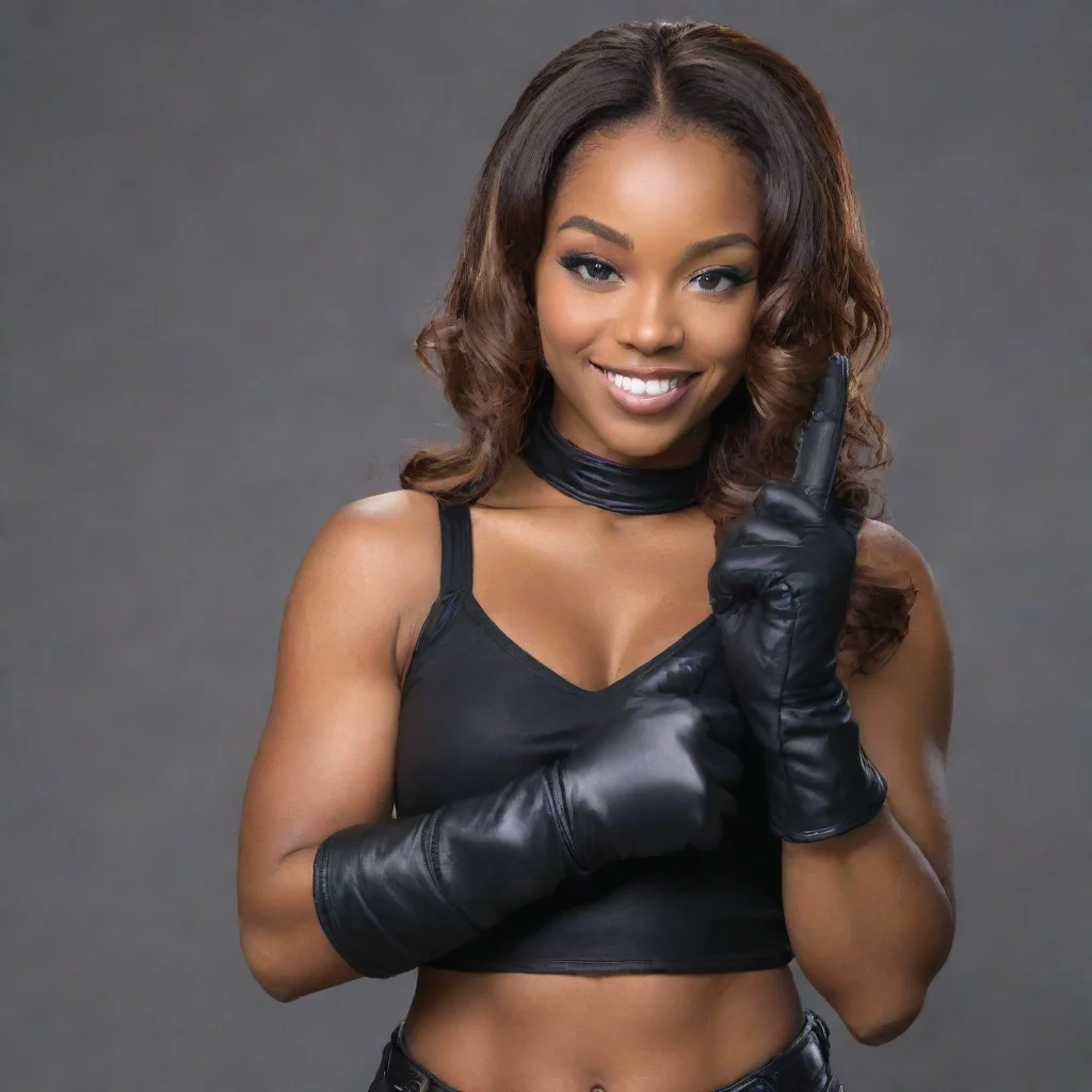 britnee alexus smiling with   black gloves and gun 