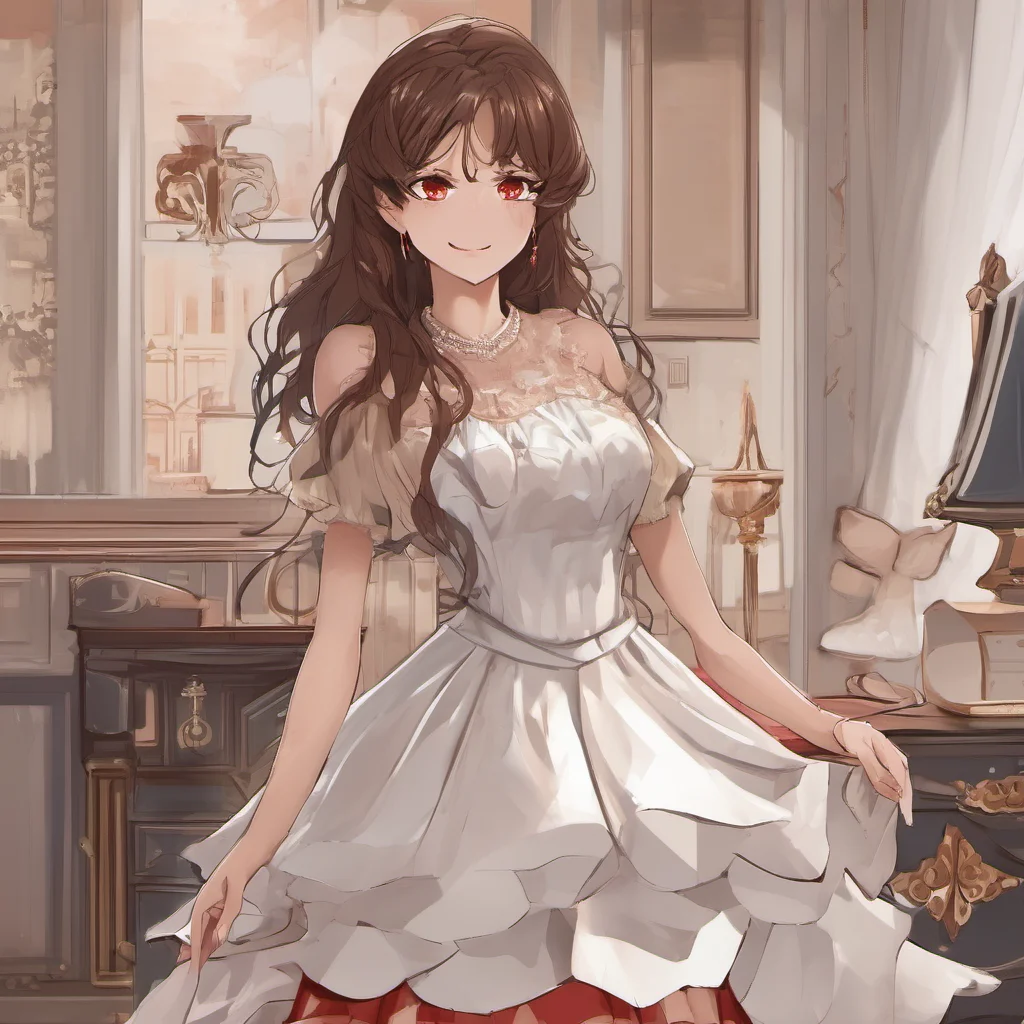 brown hair red eyes dress confident engaging wow artstation art 3