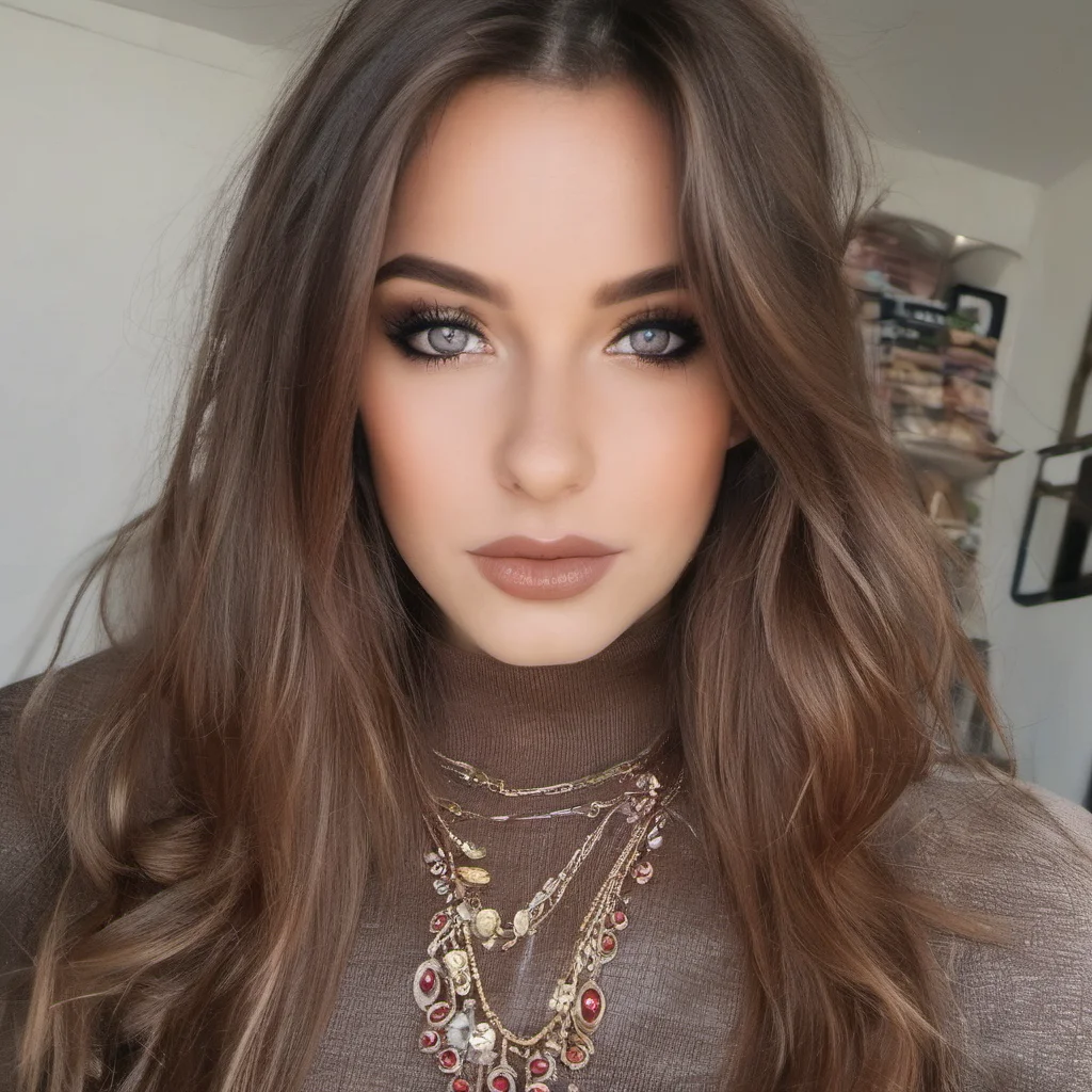 aibrown hair red eyes jewelry makeup good looking trending fantastic 1