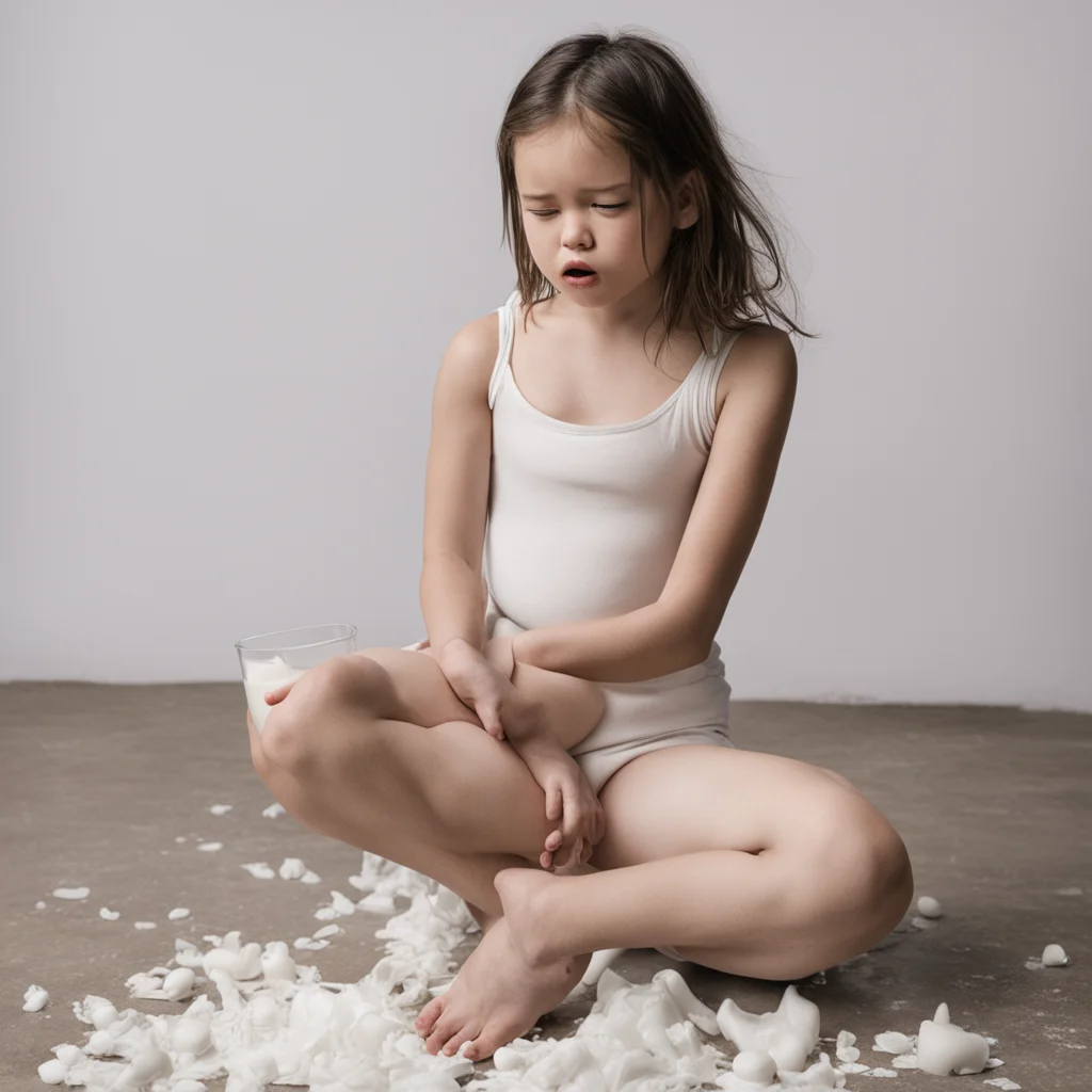 aibyoun girl with no clothing on her knees looking upset with milk all over herdsm good looking trending fantastic 1