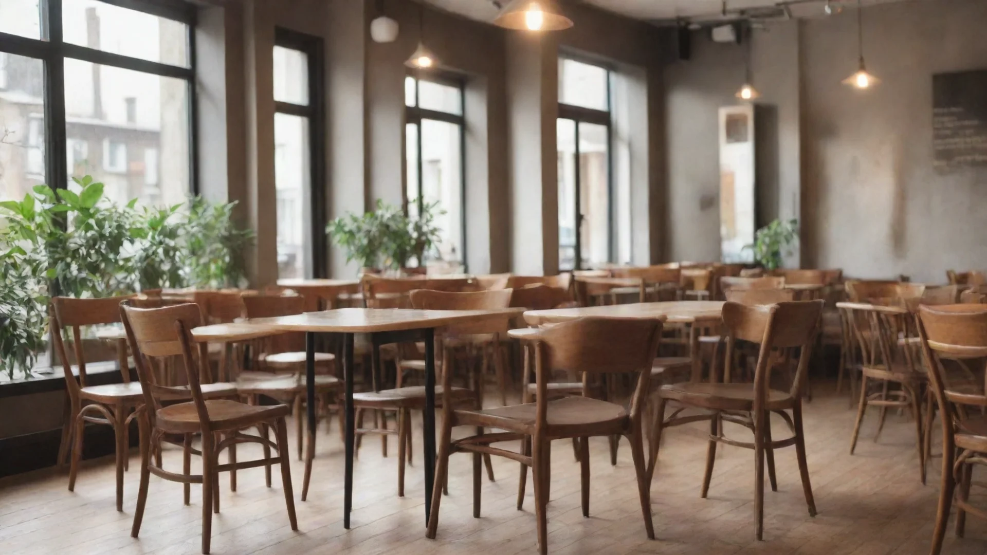aicafe interior background with chairs and tables wide